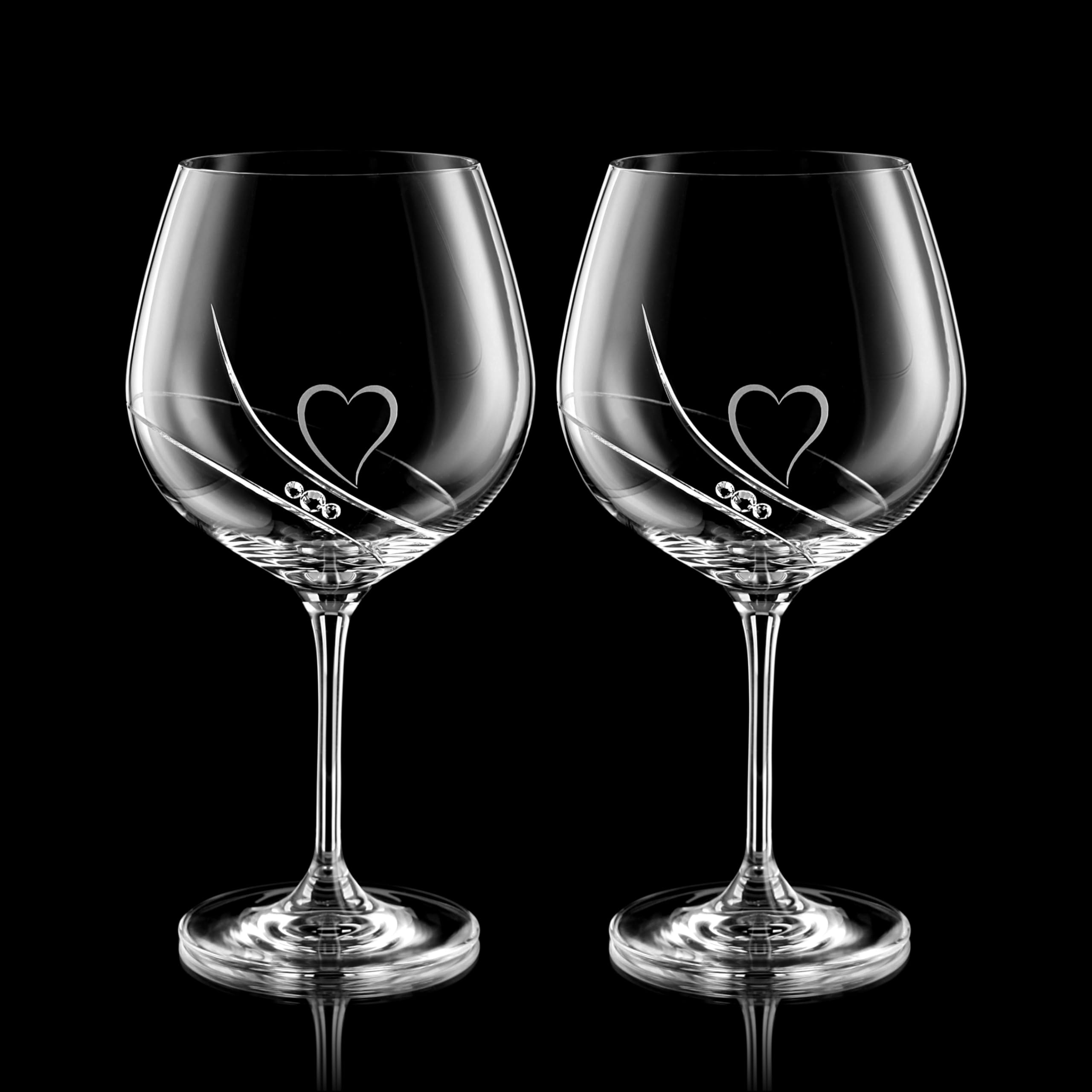 Romantic Passion Juego de vasos de ginebra con grabado, juego de vasos de Gin Tonic con cristales premium y diseño de corazón cepillado a mano, perfecto como regalo de boda o compromiso, 2