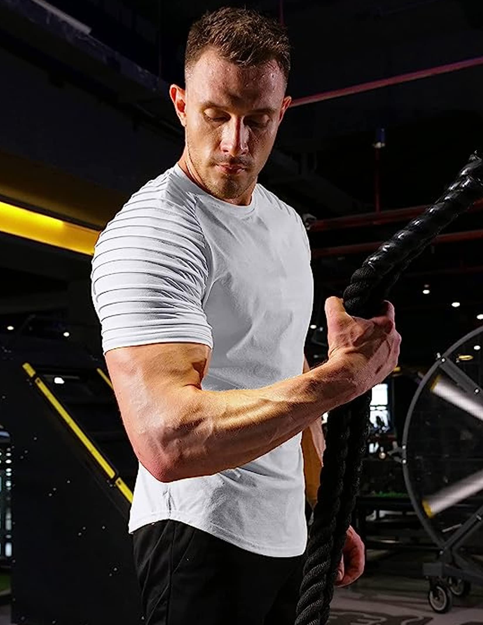 Paquete de 3 camisetas largas Hispter para hombre con mangas plisadas, atléticas raglán para entrenamiento, gimnasio, culturismo