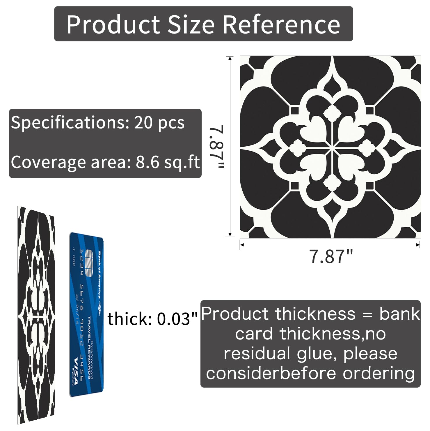 MORCART Upgraded 20PCS Peel and Stick Floor Tile, 7.87" x 7.87" Waterproof Vinyl Removable DIY Flooring for Bathroom, Kitchen, Bedroom, Stairs, Entryway