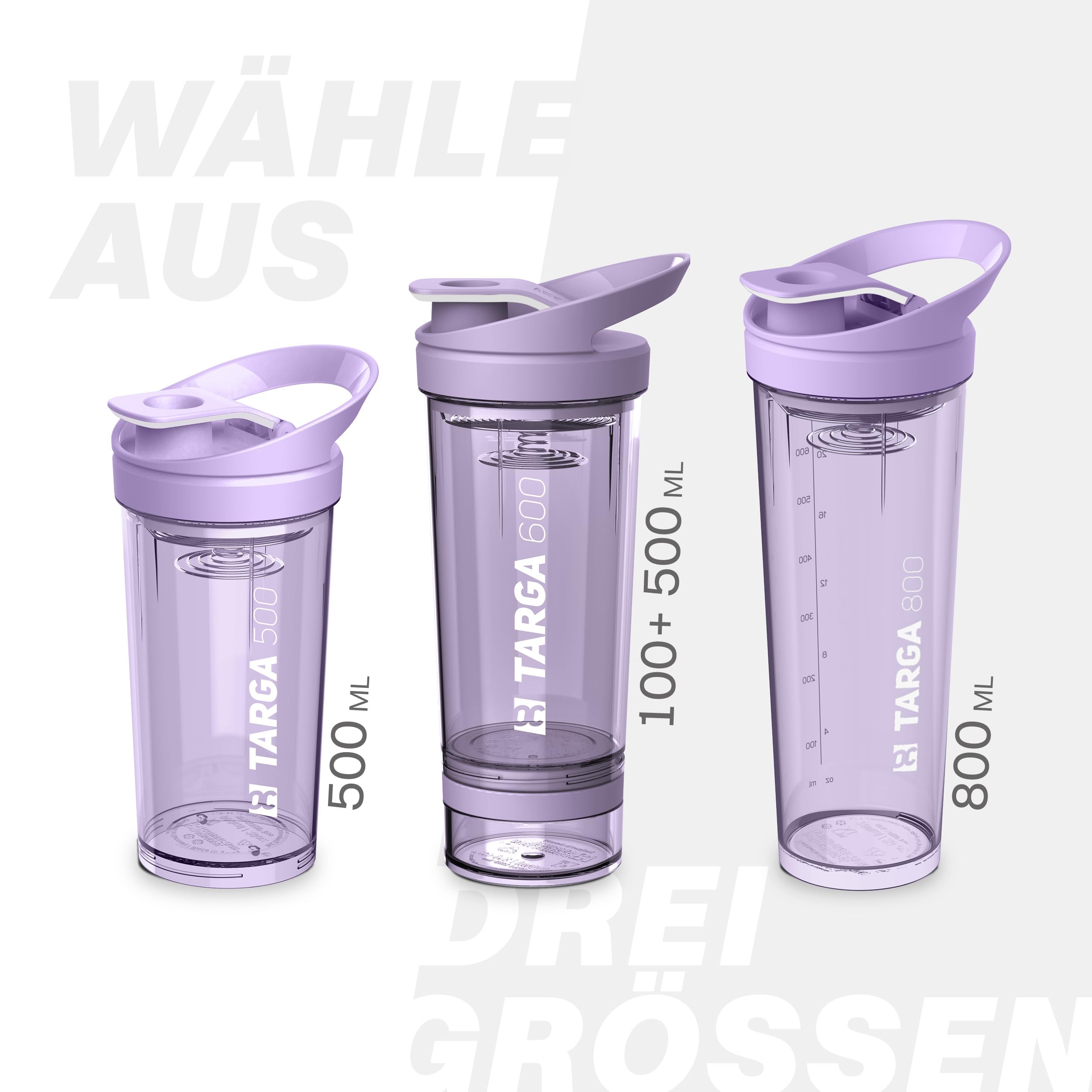 Protein Shaker 500ml + 100ml Pulverfach | Eiweißshaker mit Pulverfach | Gymshaker mit Edelstahl Mischfeder | Mixer für Proteinshakes | Shaker Gym | Klumpenfrei & Dicht | Trinkflasche 600ml BPA-frei