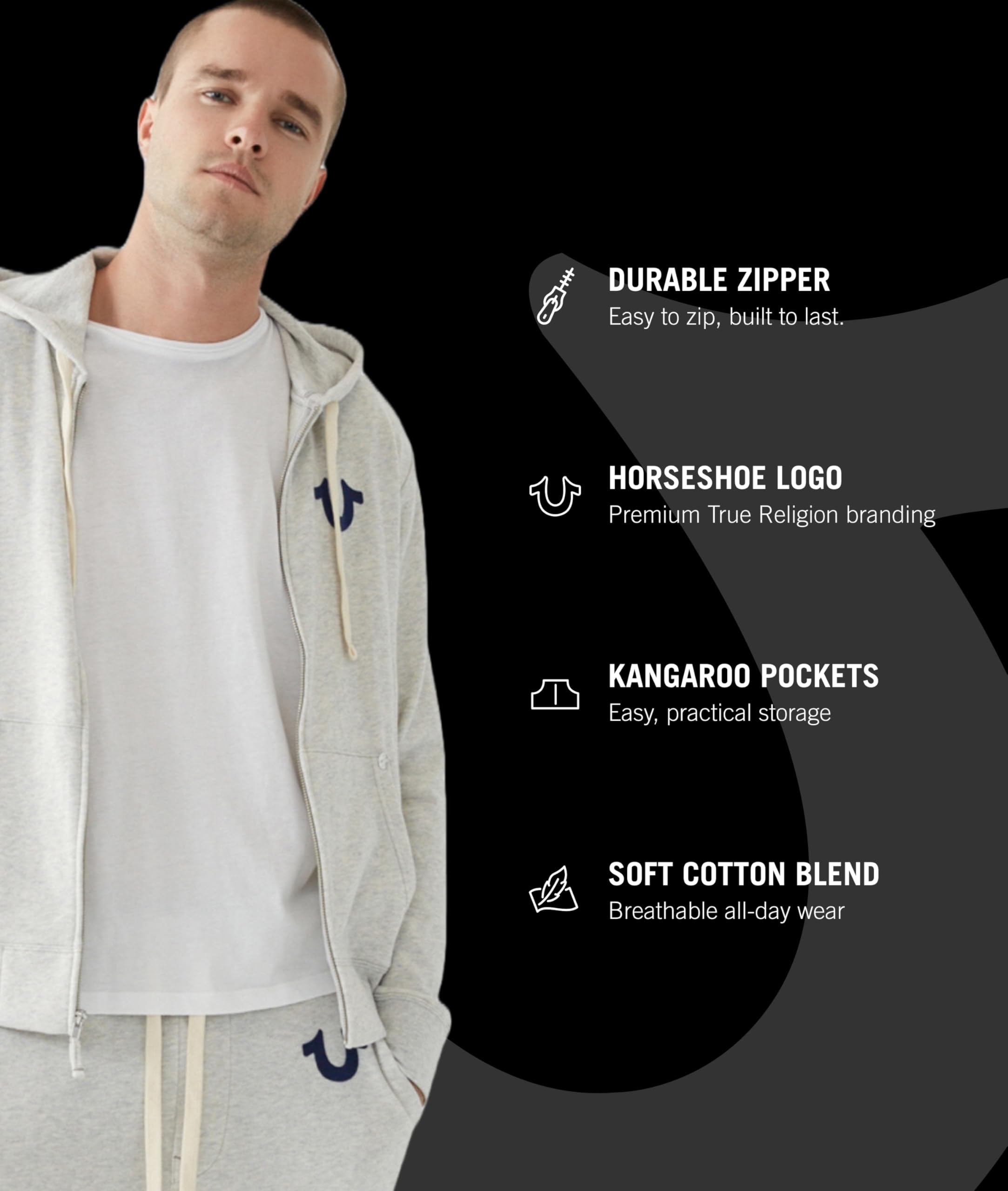 True Religion Męska bluza z kapturem z logo Buddy