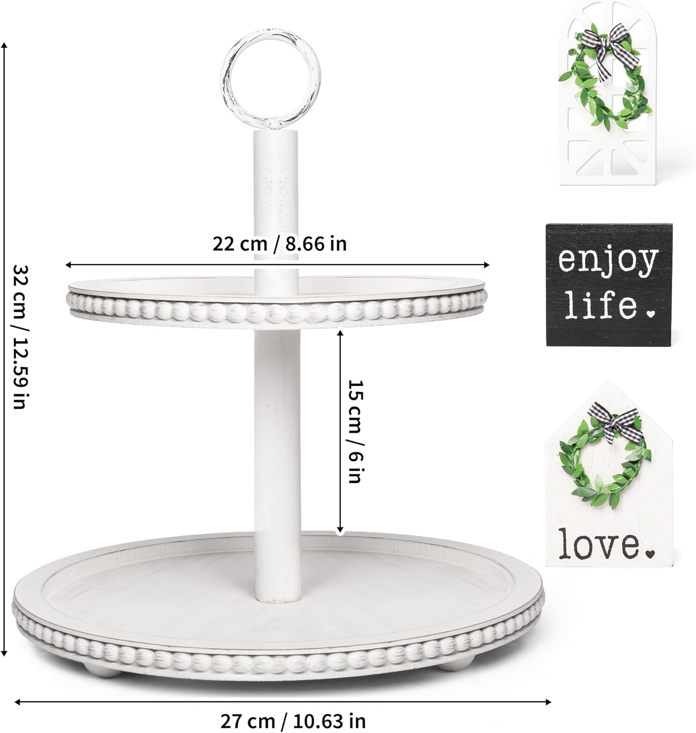 GENMOUS & CO. 2 Tiered Beaded Tiered Tray, Wooden Farmhouse Decoration for St Patrick's Day, with 3pcs Signs and 1pc Wood Bead Garland for Country Rustic Home Coffee Table Decor