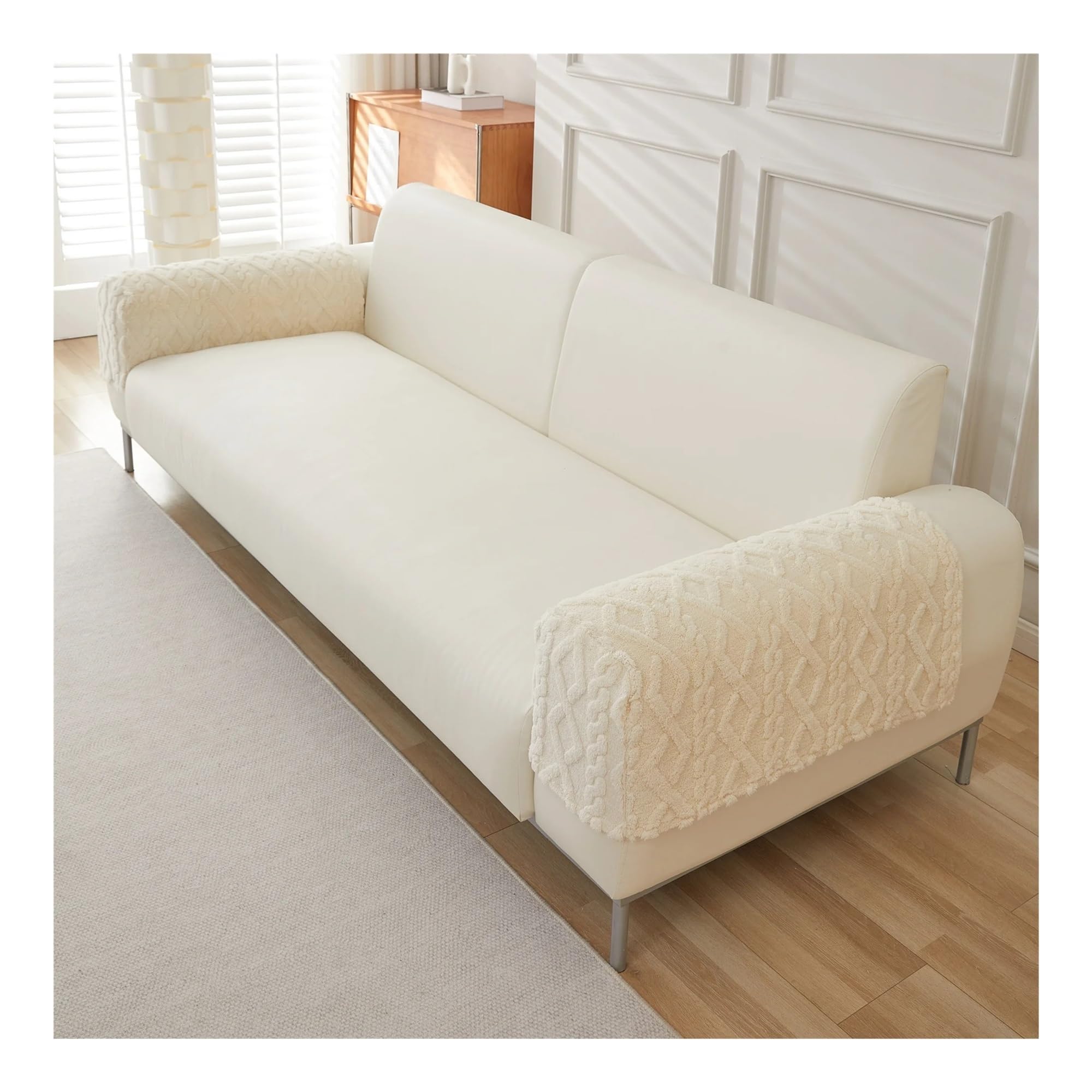 1Set/2pcs Couch Stretch Soft Jacquard Arm Covers Armrest Covers for Sofa - Protect Your Furniture and Enhance Your Home Decor(White)
