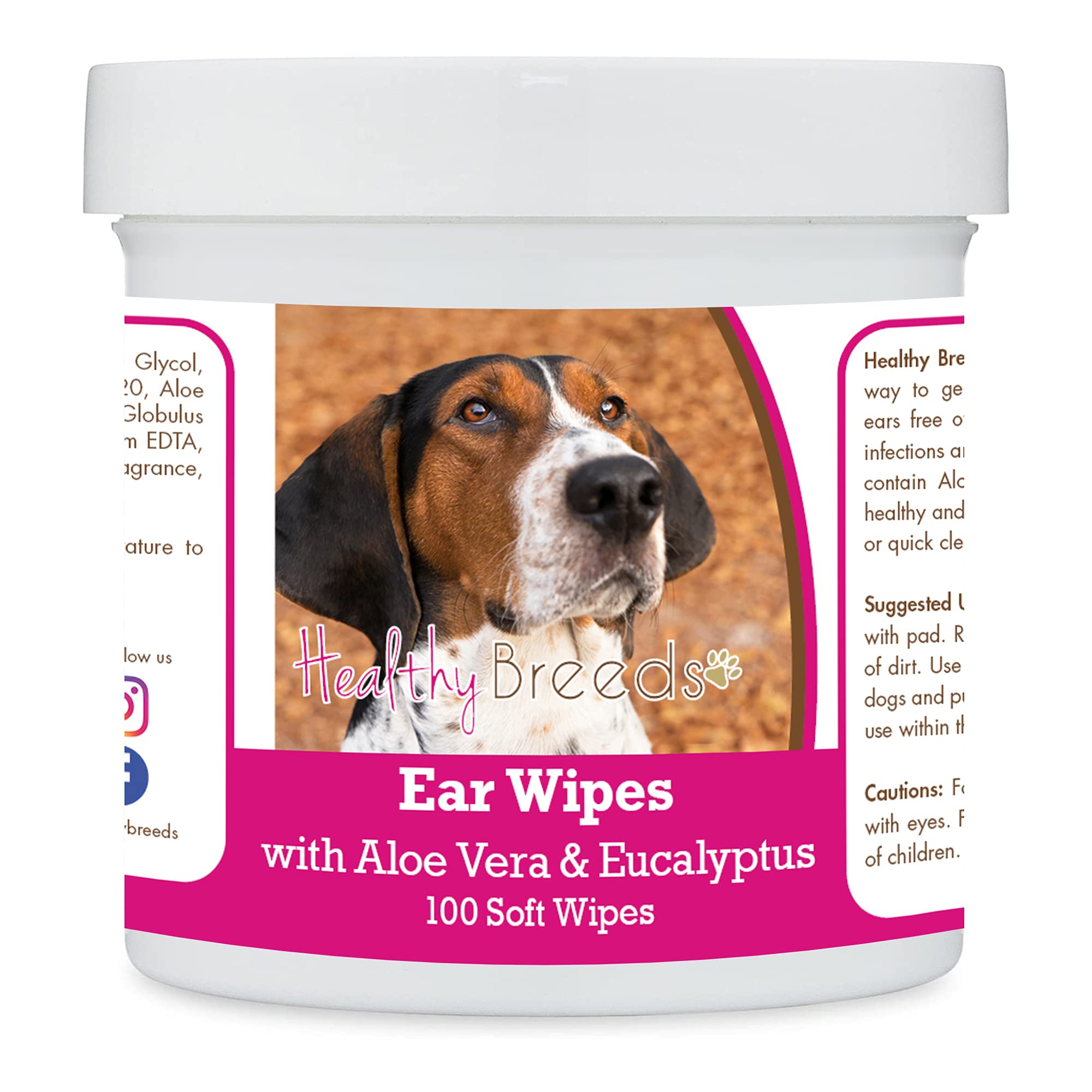 Healthy Breeds Treeing Walker Coonhound Ear Cleaning Wipes with Aloe &amp; Eucalyptus for Dogs 100 Count