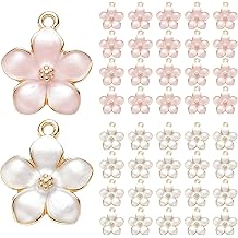 40Pcs Gold Plated Enamel Cherry Blossom Charms, Cute Flower Pendants for Jewelry Making, DIY Craft Findings for Bracelet Necklace Earrings Purse Keychains