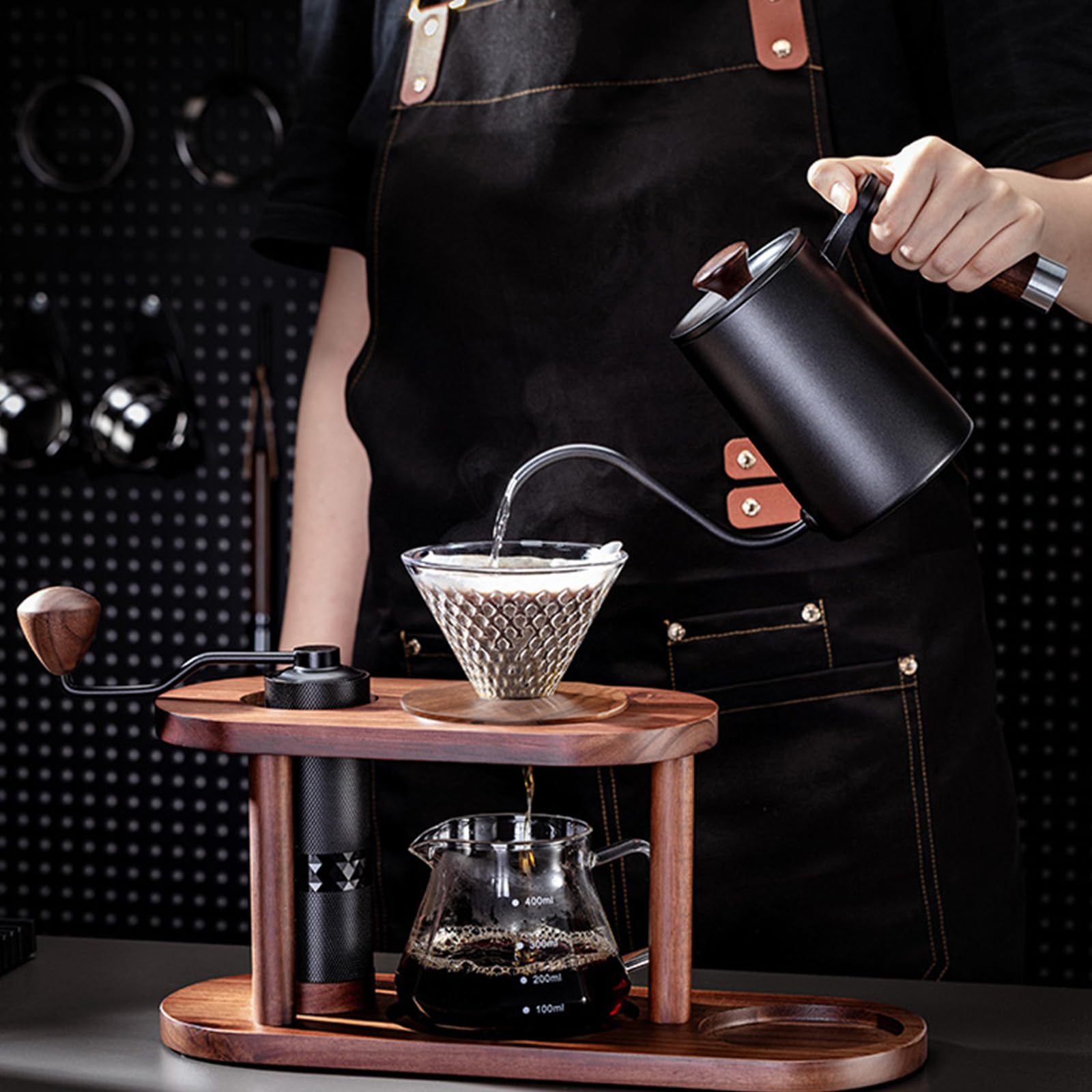 Einfaches Handtropfer Kaffeebrüher Set aus Naturholz und hitzebeständigem Glas Kaffeezubehör für kleine Küchen Ästhetisches Zubehör