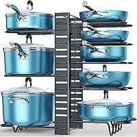 ORDORA 8-Tier Adjustable Pots and Pans Organizer Rack for Cabinet - 3 DIY Methods, Anti-Slip, Heavy-Duty Kitchen Storage (16.61"H)