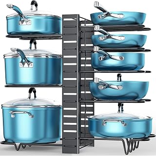 ORDORA 8-Tier Adjustable Pots & Pans Organizer Rack for Cabinets - 3 DIY Ways, Anti-Slip, Heavy-Duty Kitchen Storage