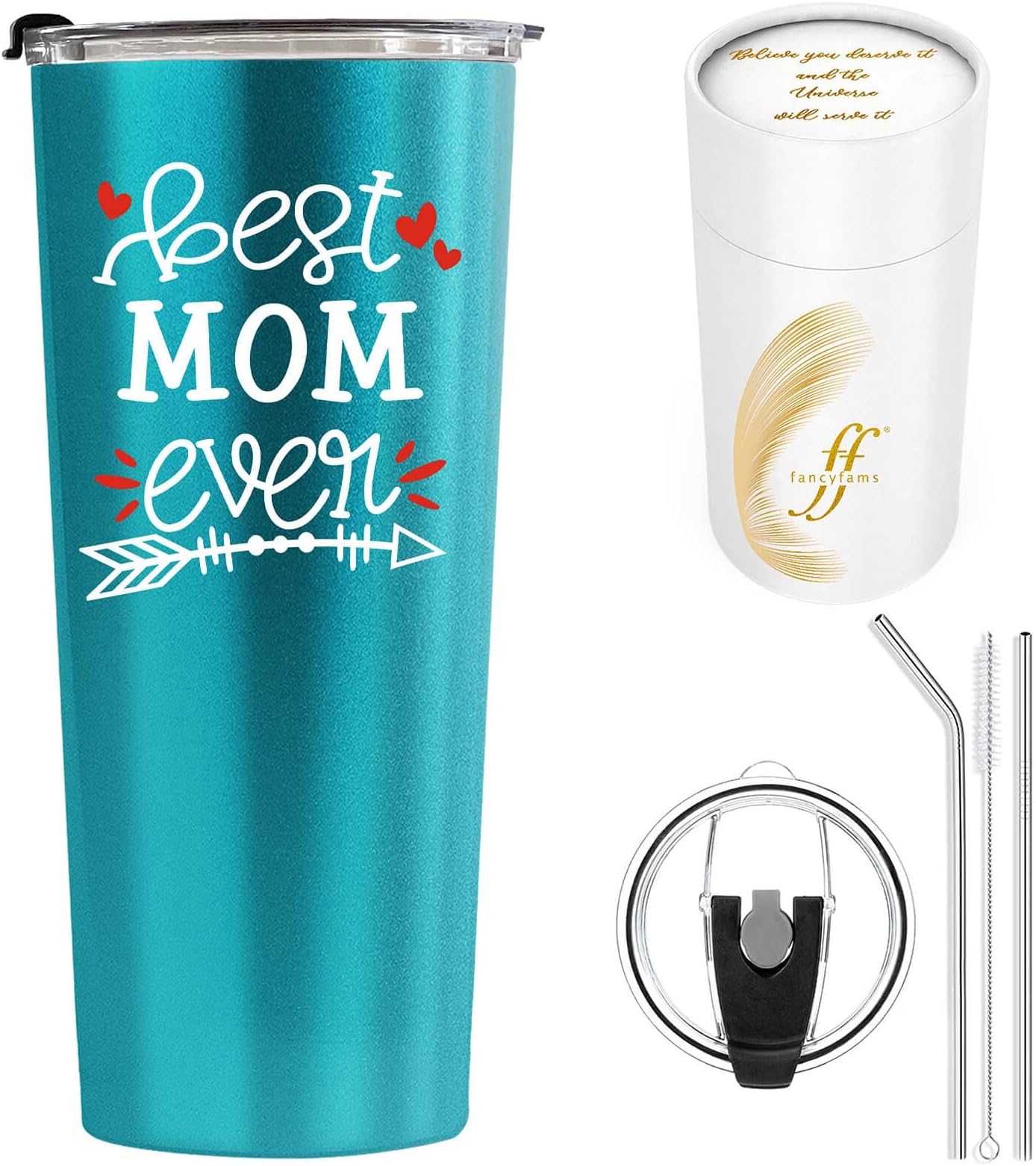 Fancyfams Mom Tumbler - Best Mom Ever 22 oz Tumbler - Mama Gifts, Mom Birthday Gifts, Best Mom Ever Mug, Mothers Day Cups, Mom Cup, Gifts for Moms (Best Mom 22oz - Turquoise)