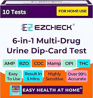 [10 Pack] EZCHECK® 6-Panel Drug Test - at-Home Rapid Urine Screening Kit for 6 Most Used Drugs: (THC-Marijuana, BZO-Benzos, MET-Meth, OPI/MOP-Opiates, AMP-Amphetamine, COC)