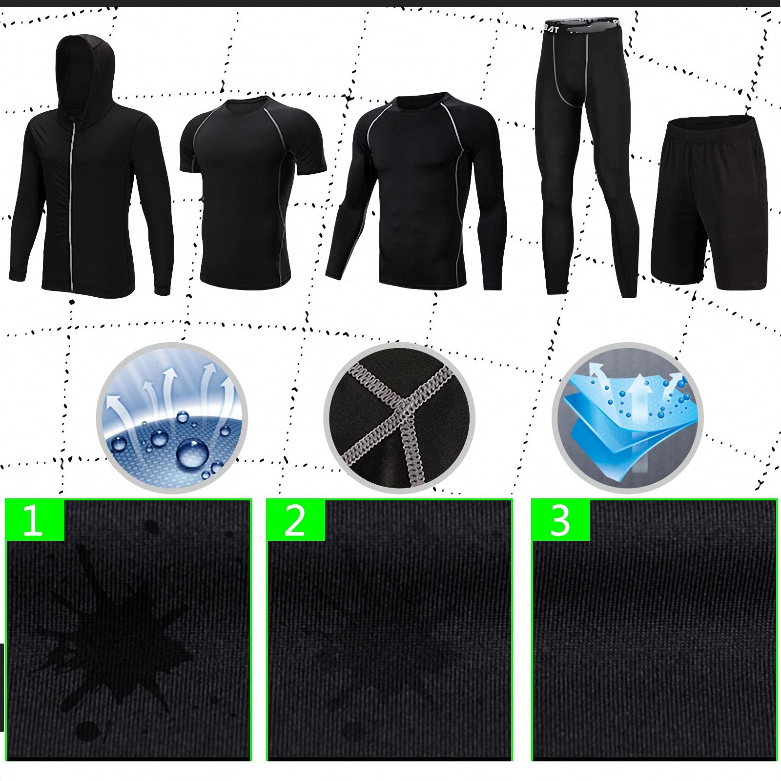 5-częściowy męski zestaw odzieży fitness, oddychająca bluza z kapturem na siłownię, legginsy kompresyjne na zewnątrz