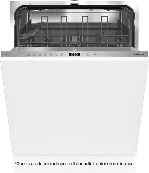 Hisense HV642E61 Lavastoviglie da Incasso, 13 Coperti, 9,6 Litri, 6 Programmi, Cesto Regolabile, Partenza Ritardata, Programma Rapido 1 Ora, Total AquaStop, Controllo Touch, 47 dB, Classe E