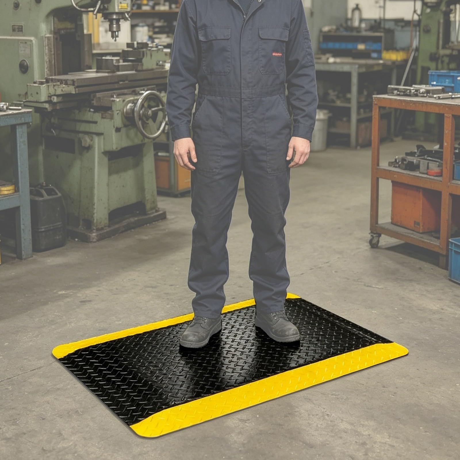 SRNSAEB Alfombrillas antifatiga Alfombra Conductora Y Antifatiga Comfort: Grosores De 2cm 2.5cm 3cm; Alfombras Ergonómicas para Trabajar De Pie con Borde Amarillo Y Superficie(32x44x1/80x110x2.5cm)