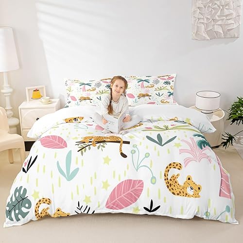 Vista 47 de Feelyou Funda de edredón de perro de dibujos animados, juego de ropa de cama para niños y niñas, perros y flores, funda de edredón con plantas Multi