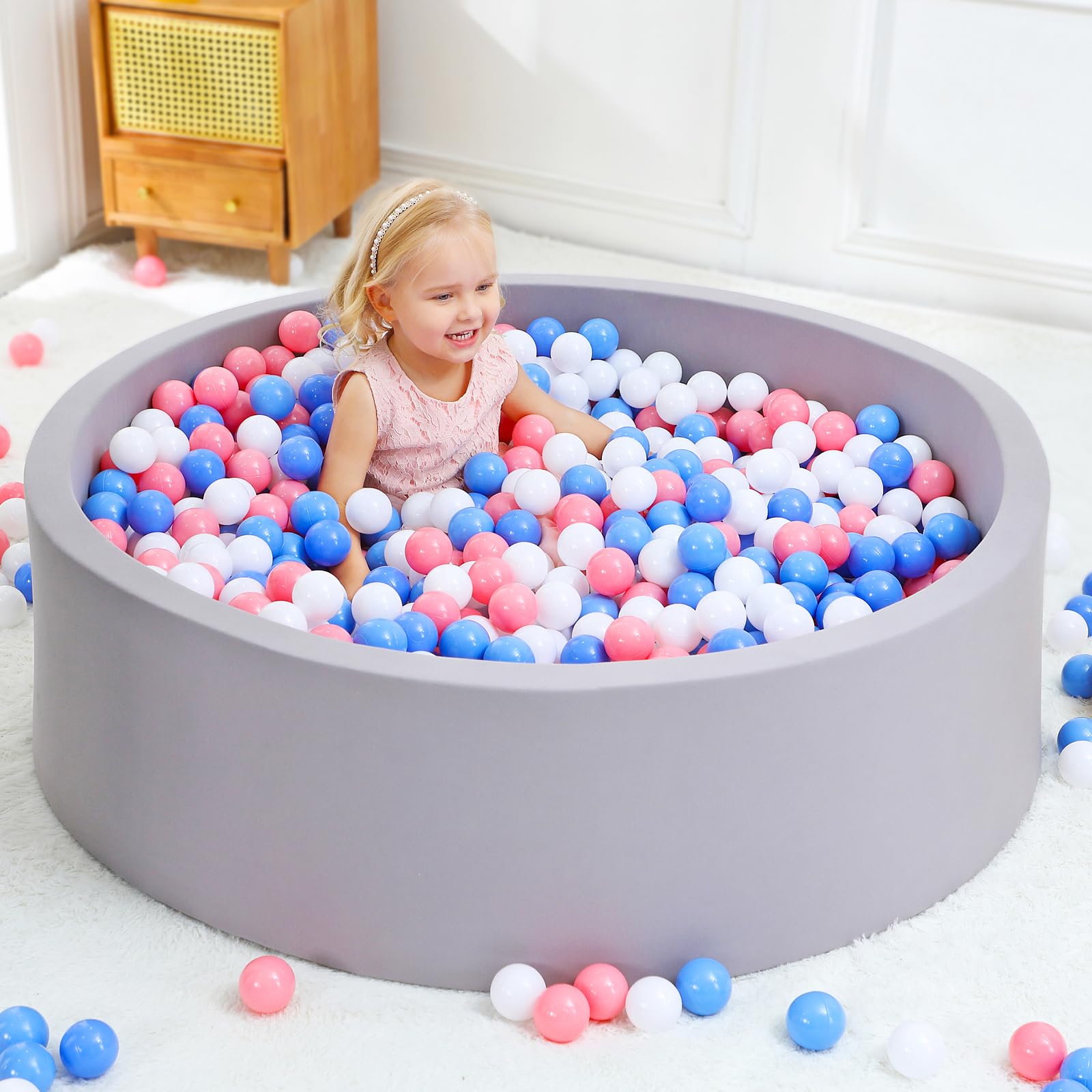Wilwolfer Foam Ball Pit, Ball Pit for Toddlers, Gray, NO Balls