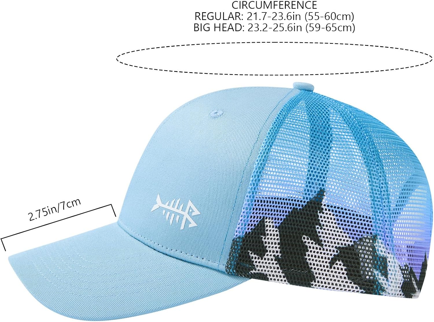 BASSDASH Printed Mesh Trucker Hat for Men Women Adjustable Baseball Cap Fishing Camping Outdoors Sporting Hat with Snap FH20
