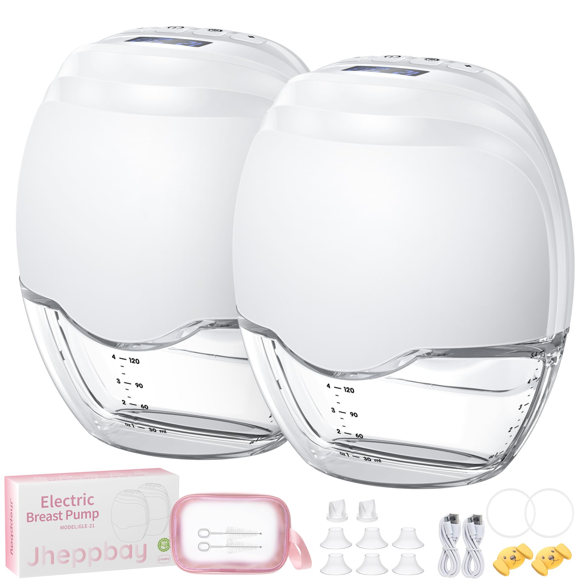 Tire-Lait Électrique Mains Libres Portable Jheppbay – 12 Niveaux & 3 Modes, Silencieux <40dB, Batterie 1200mAh, Écran LCD, Sans BPA, Flanges 21/24mm, Montage 5s (2 Pièces)
