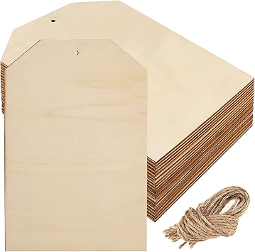 20 PCS 10 Inch Wooden Gift Tags, Unfinished Wood Tags with Holes, Large Natural Wood Tags Blank Wood Sign Wooden Cutout Slices Hanging Tags for Tree Decoration, Craft, DIY