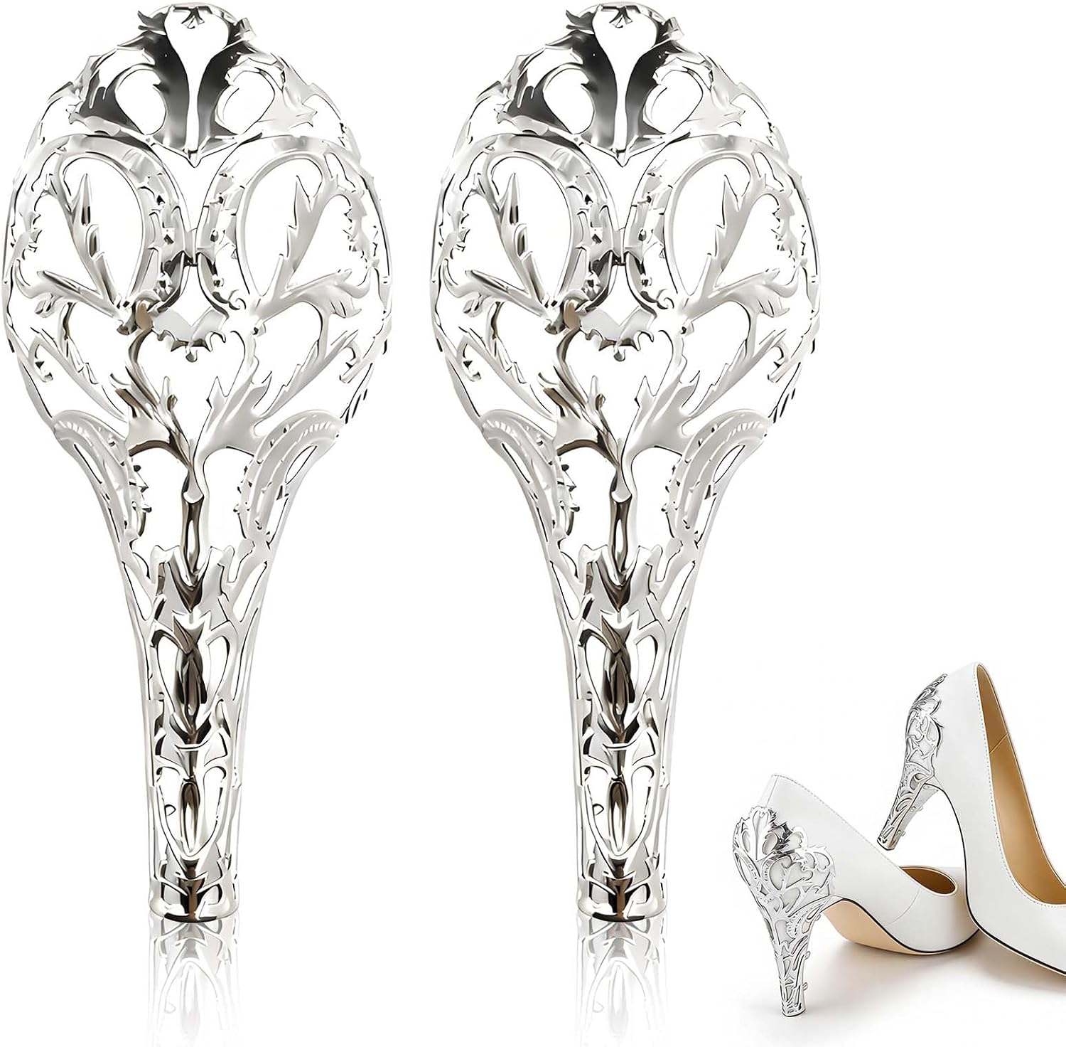 Hollow Out Alloy Shoe Heel Decoration for Bridal and Wedding Shoes, Silver