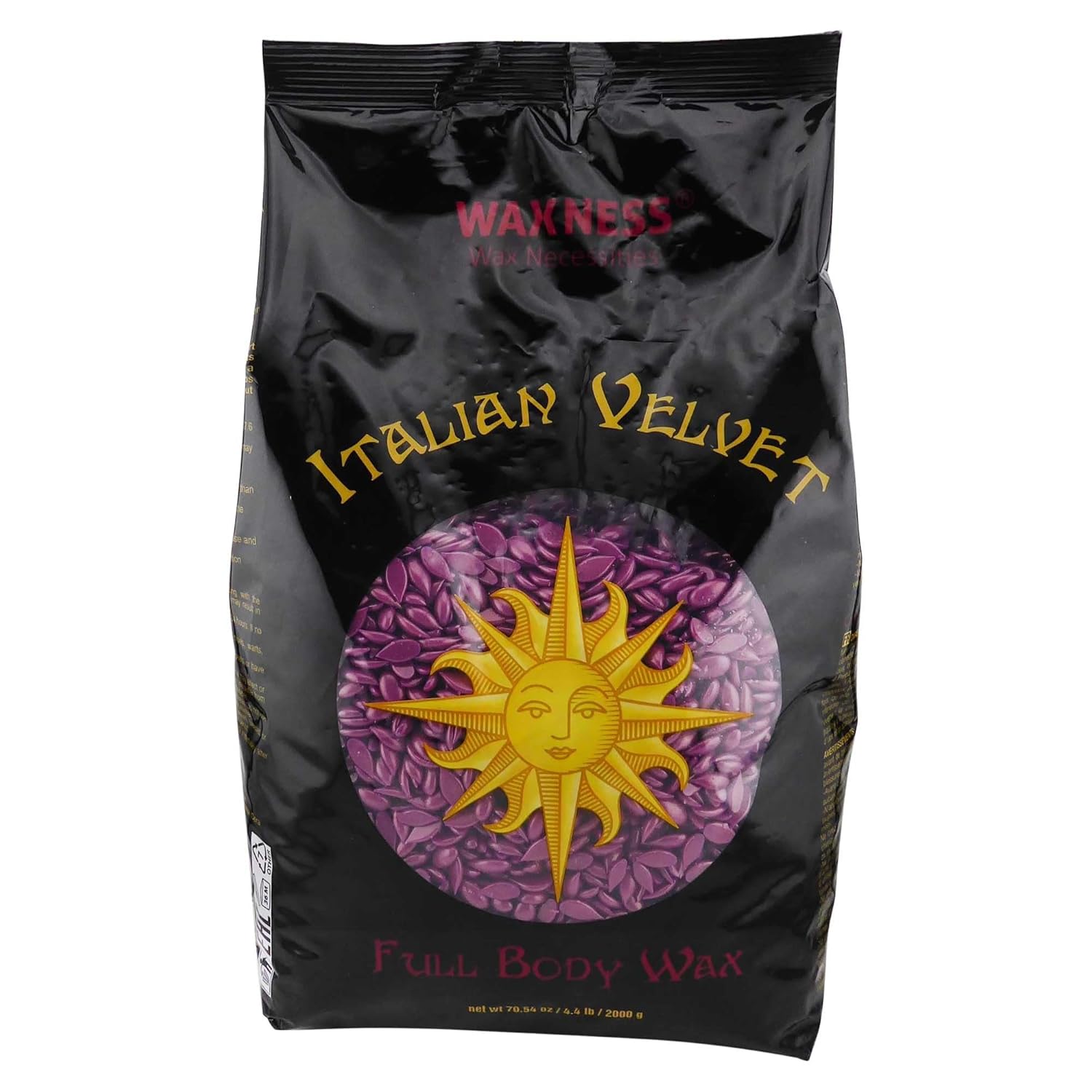 Waxness Italian Velvet Hard Wax Beads 4.4 lb (2 kg) – Premium Synthetic Rosin-Free Stripless Wax with Multidirectional Formula for Full Body and Large Areas, Professional Use – Made in Italy