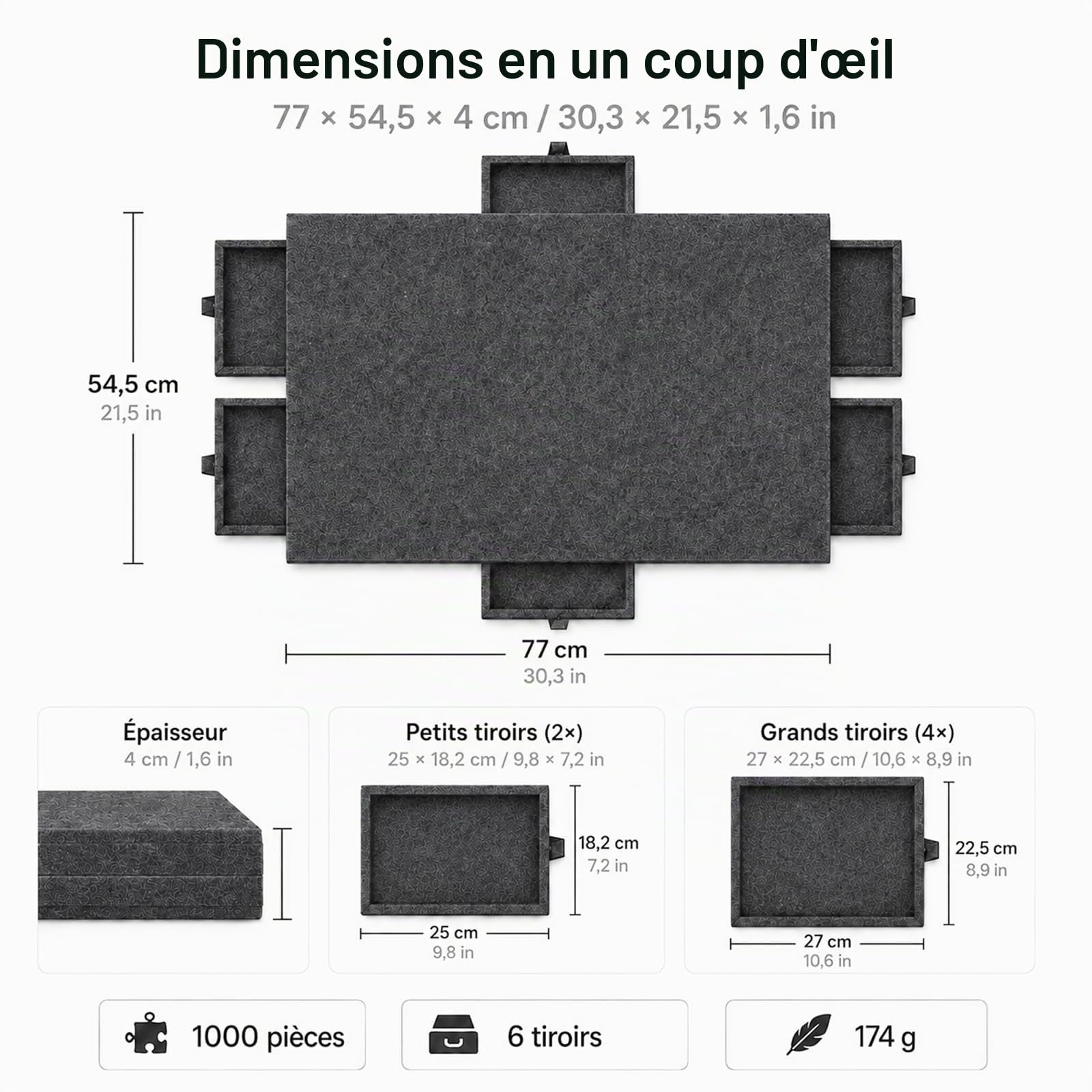 Planche à Puzzle en Feutre avec 6 tiroirs, Plateau à Puzzle inclinable avec Support 2 en 1 et Couvercle, Table de Puzzle Pliable pour Adultes, Portable, pour Puzzles jusqu'à 1000
