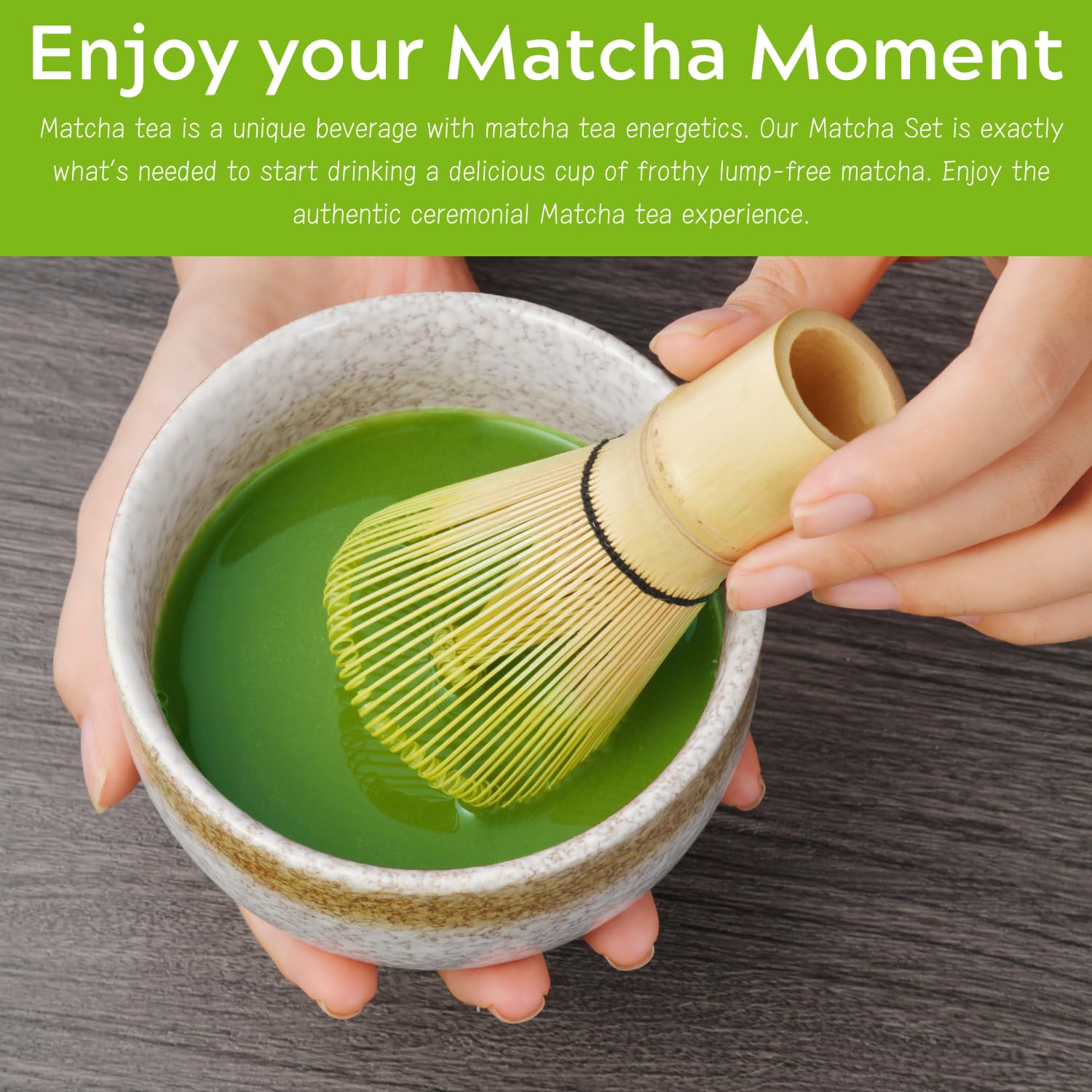 Geebuzz Set di fruste Matcha, ciotola e frusta in bambù per matcha, paletta, cucchiaio, setaccio, supporto per frusta, 6 pezzi, kit perfetto per la cerimonia del tè Matcha (C verde/bianco