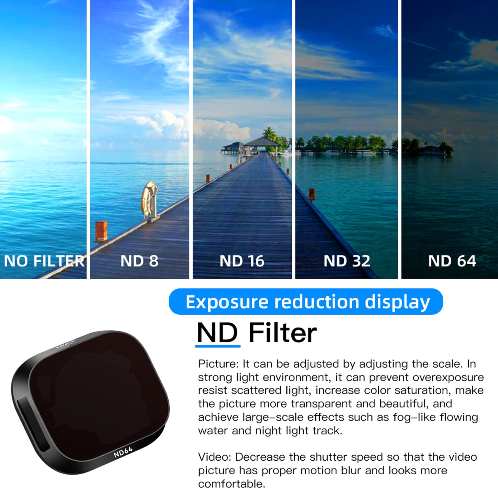 Filtres d'objectif compatibles pour DJI Mini 3 Pro, Drone ND8/16/32/CPL caméra polariseur Drones polarisant caméra Objectif Filtre Cadre Accessoires (ND32)