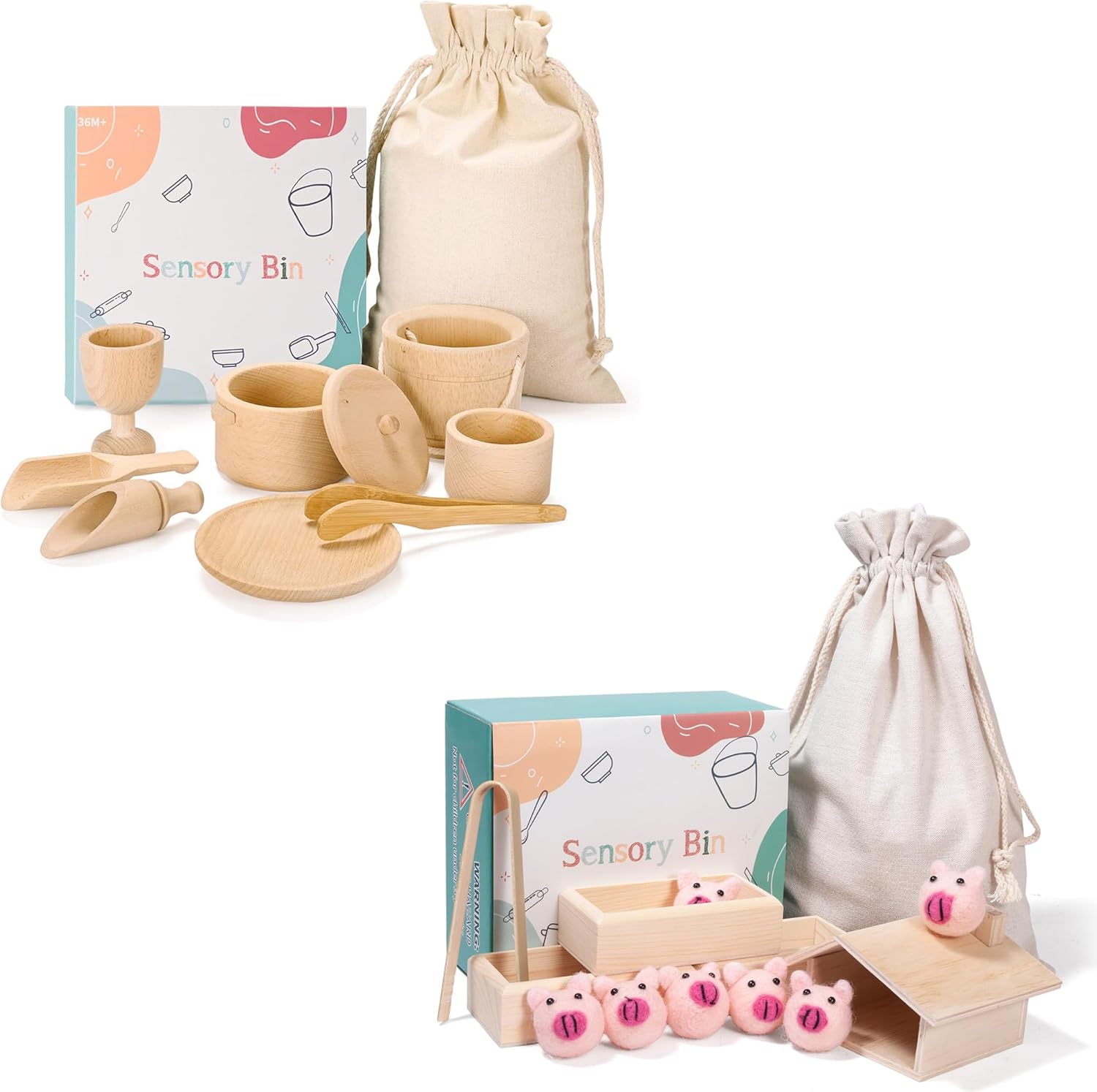 Sensory Bin Toys for Toddlers Montessori Toys, Waldorf Toys, Pretend Play Dish and Tongs- Fine Motor Learning Toys for Sensory Table Activities