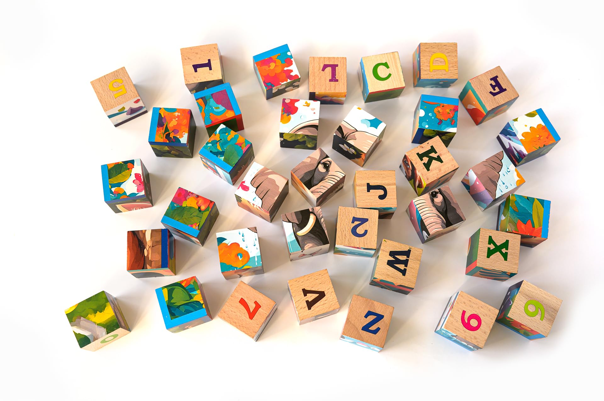CUBICS – Puzzle Montessori 6-en-1 en Bois Naturel sans Plastique – 36 Cubes – 6 Puzzles Éducatifs Lettres, Chiffres et Animaux – Jouet Enfant dès 3 Ans – Idée Cadeau Noël ou Anniversaire