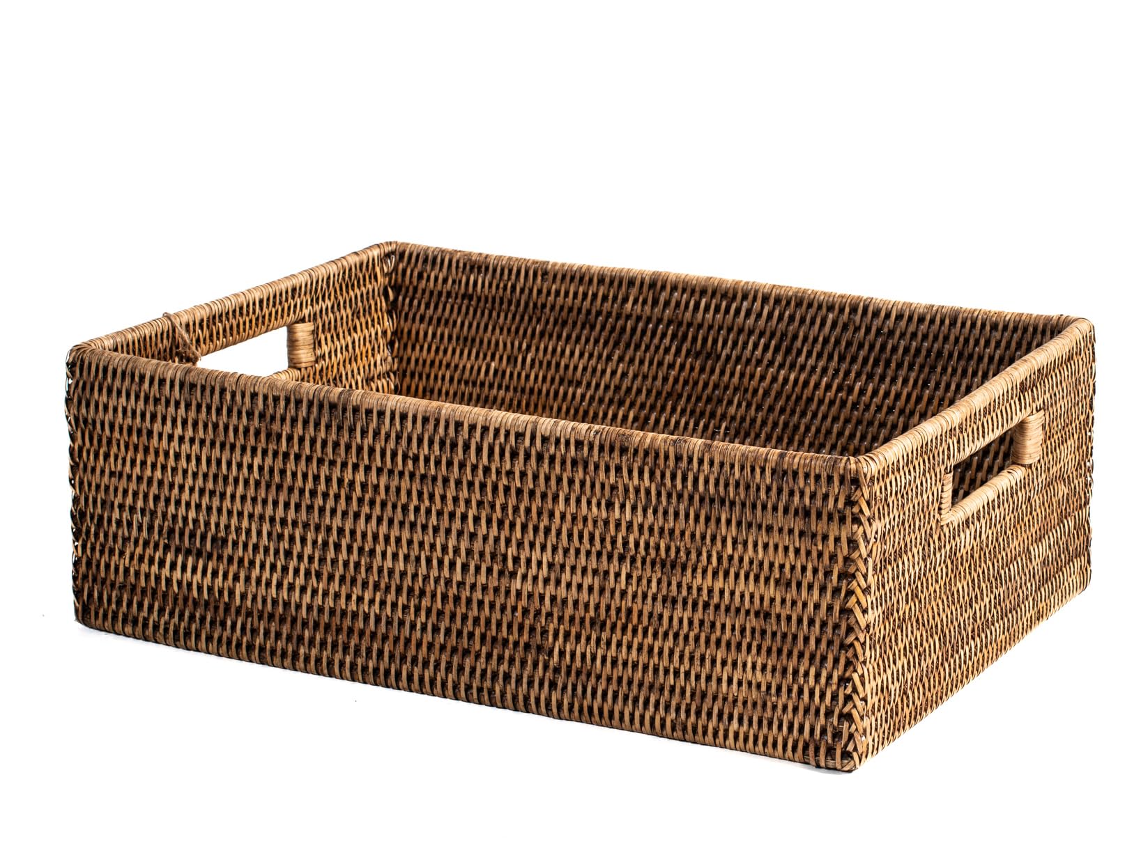 H&H Cesto Rettangolare in Rattan Naturale Marrone con Manici Integrati – 45x31x15h cm – Porta Giochi, Coperte, Legna, Funzionale e Decorativo per Riscaldare l'Atmosfera