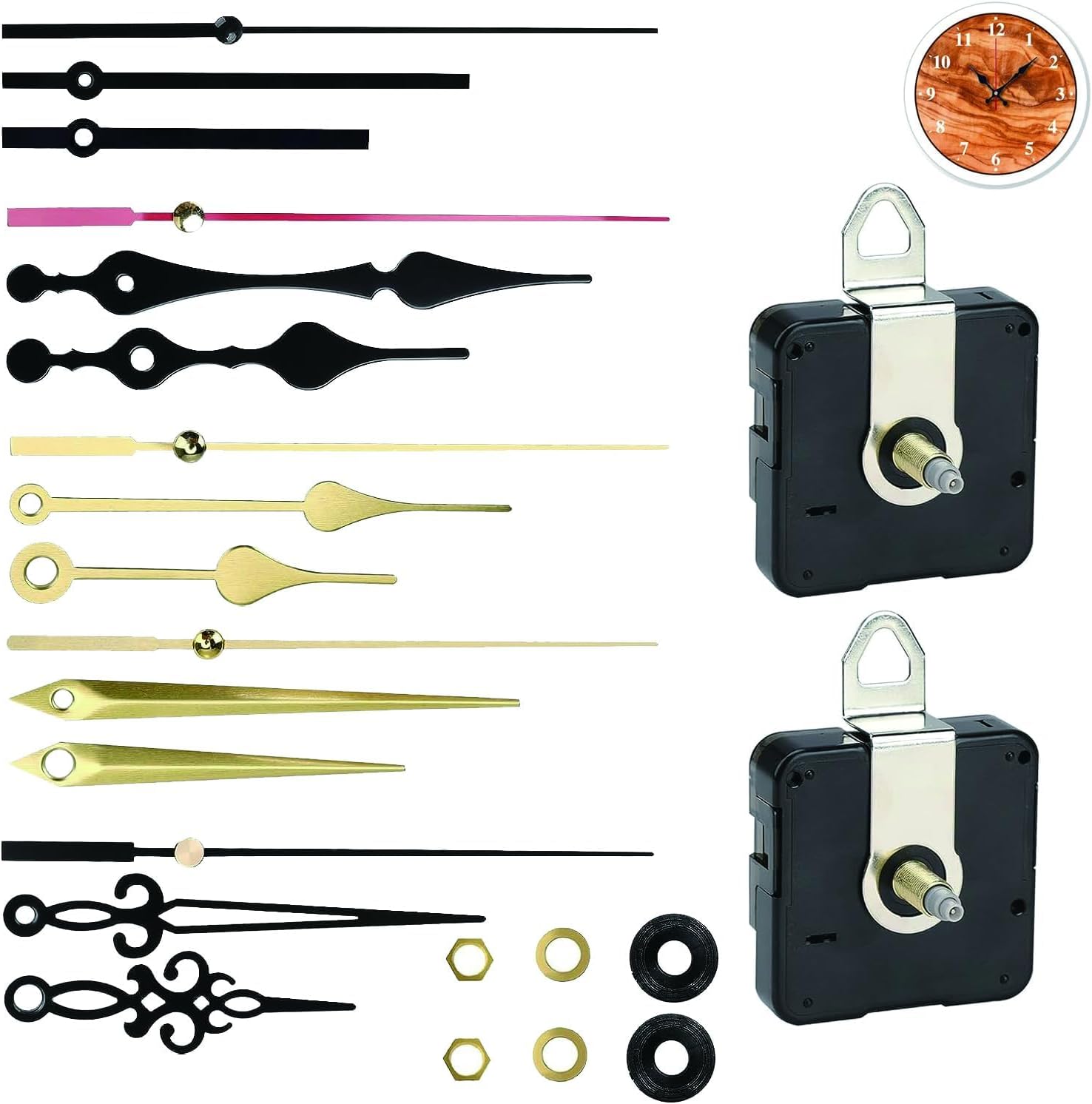 Clock Mechanisms Battery Powered Clock Mechanism Kit Silent Wall Clock with 5 Styles Clock Hands, Short Shaft Silent Quartz Clock for Movement DIY Repair Parts Long & Short Shaft