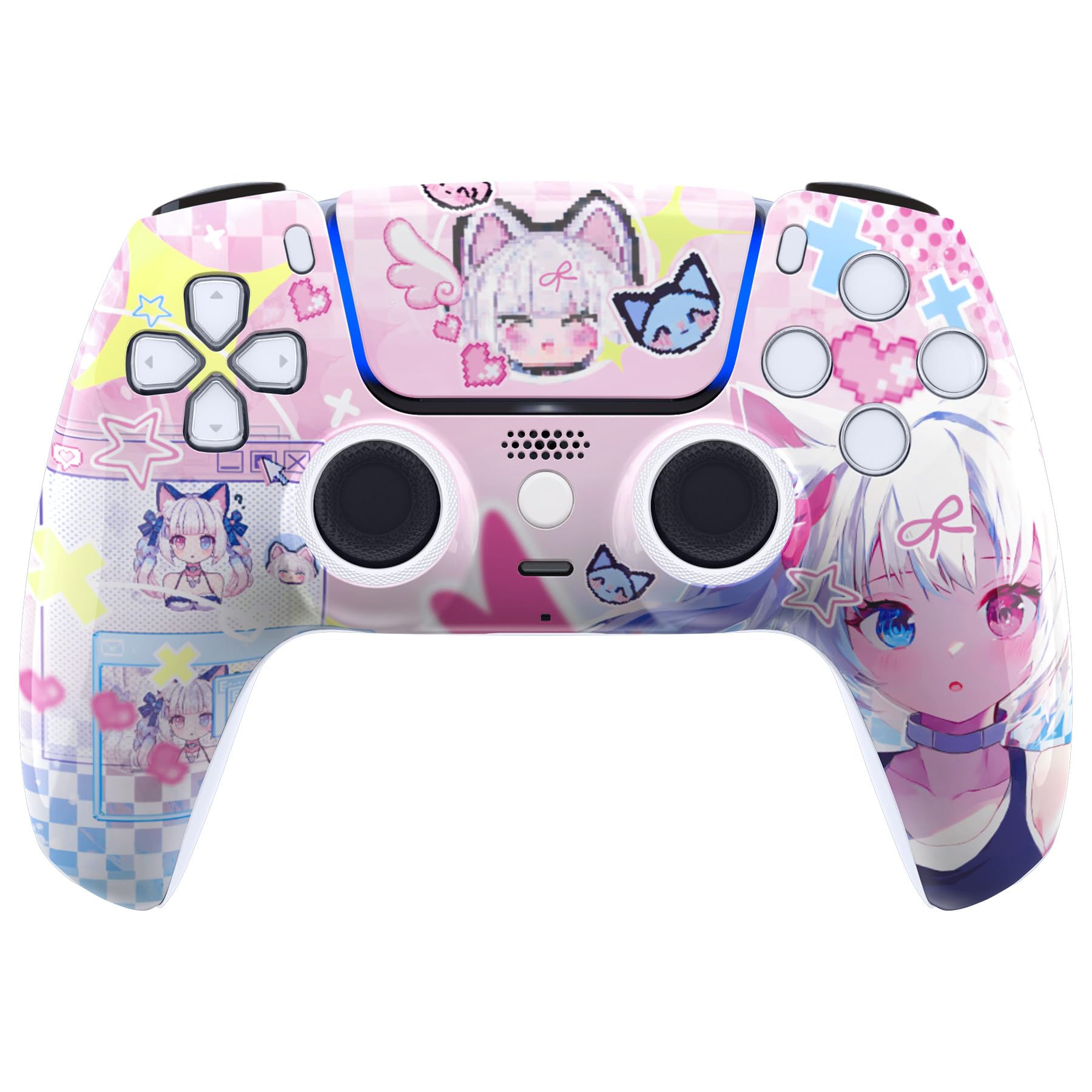 eXtremeRate Luna Cover per ps5 Controller,Shell Frontale Touchpad Ricambio,Scocca Ridisegnata&Anelli per ps5 Joystick BDM 010/020/030/040/050, MeWoow