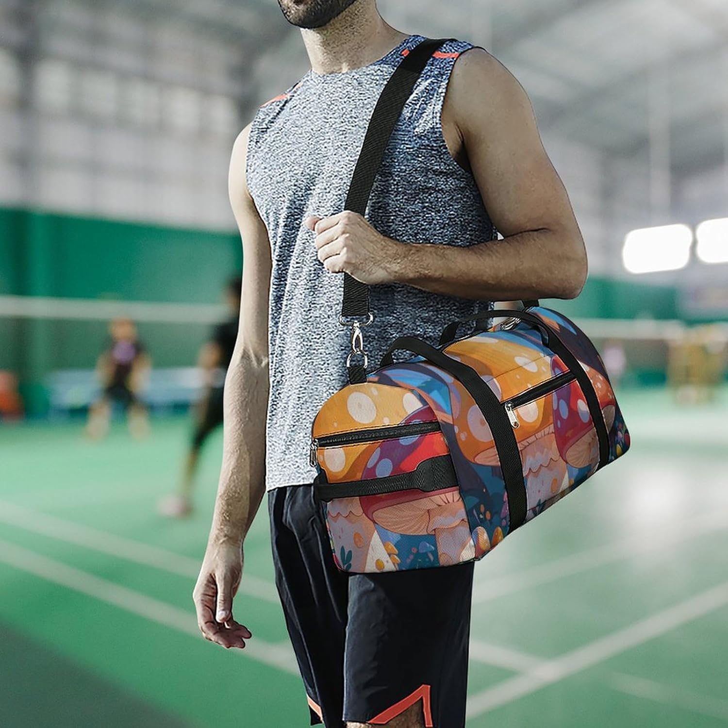 Gym Bag for Men Travel Duffle Bag Cartoon Mushroom Forest Tote Bag Weekender Duffel Bag Weekender Bag for Sports