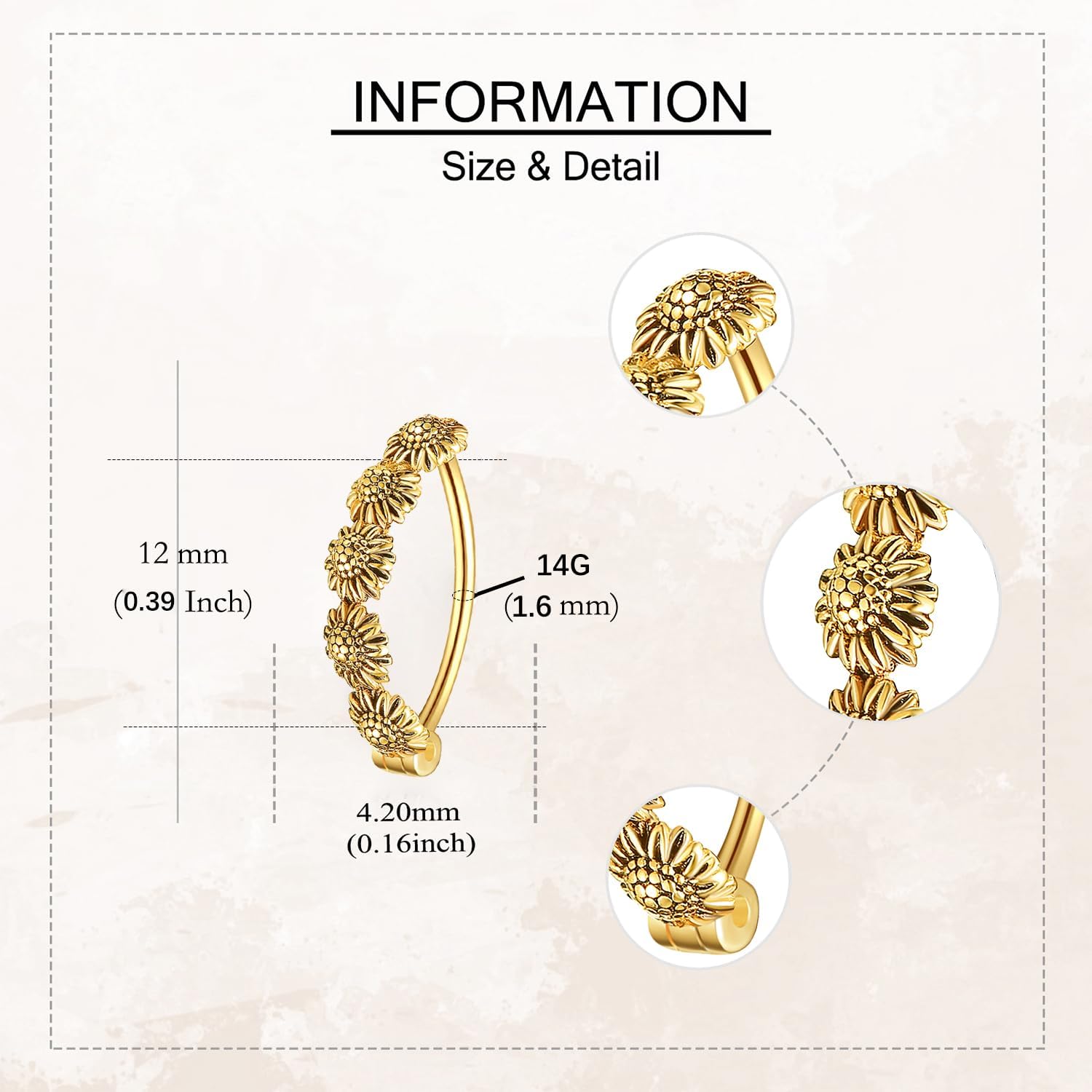 Sunflower Belly Button Ring Sterling Silver Sunflower Clicker Belly Button Hoop 14G Navel Ring Sunflower Jewelry Gifts for Women - Image 2