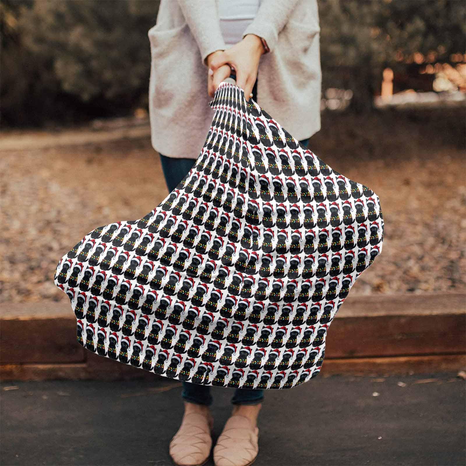 Nursing Cover for Breastfeeding Scarf, Christmas Winter Cat Santa Hat White Baby Car Covers Super Soft Multi Use for Canopy Shopping Cart Cover Blanket Stroller Cover