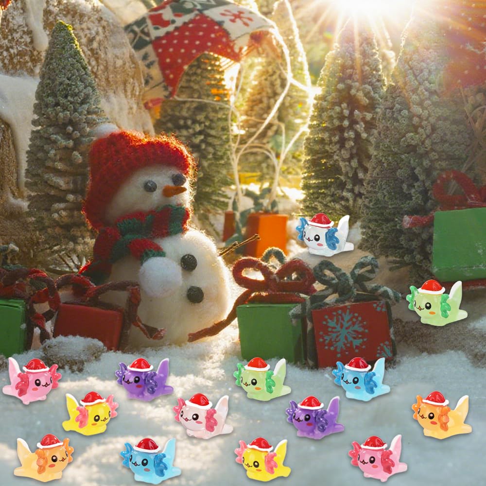 XIMISHOP 50PCS Christmas Mini Resin Axolotls,8 Colors Tiny Little Small Resin Axolotls Xmas Miniature Cute Colorful Mini Plastic Axolotls for Dollhouse Garden Micro Landscape Aquarium Accessories - Image 4