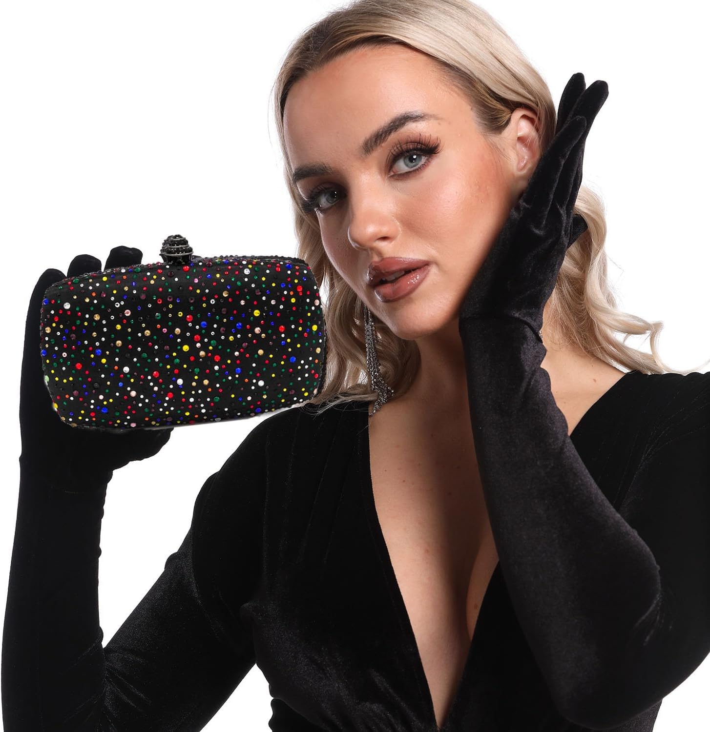 Boutique De FGG Women's Crystal Clutch Evening Bag Bride Handbags for Wedding Party Diamond Rhinestone Clutch Purse,Mini,Mini