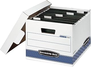 Bankers Box 4 Pack HANG'N'STOR Medium-Duty File Storage Boxes, FastFold, Lift-Off Lid, Letter, White/Blue