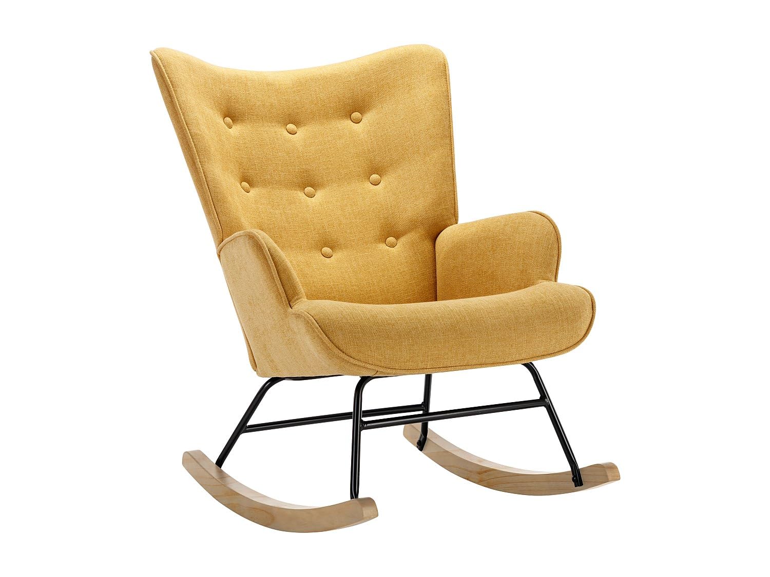 Vente-unique - Fauteuil à Bascule en Tissu chiné Jaune Moutarde ELMINA II
