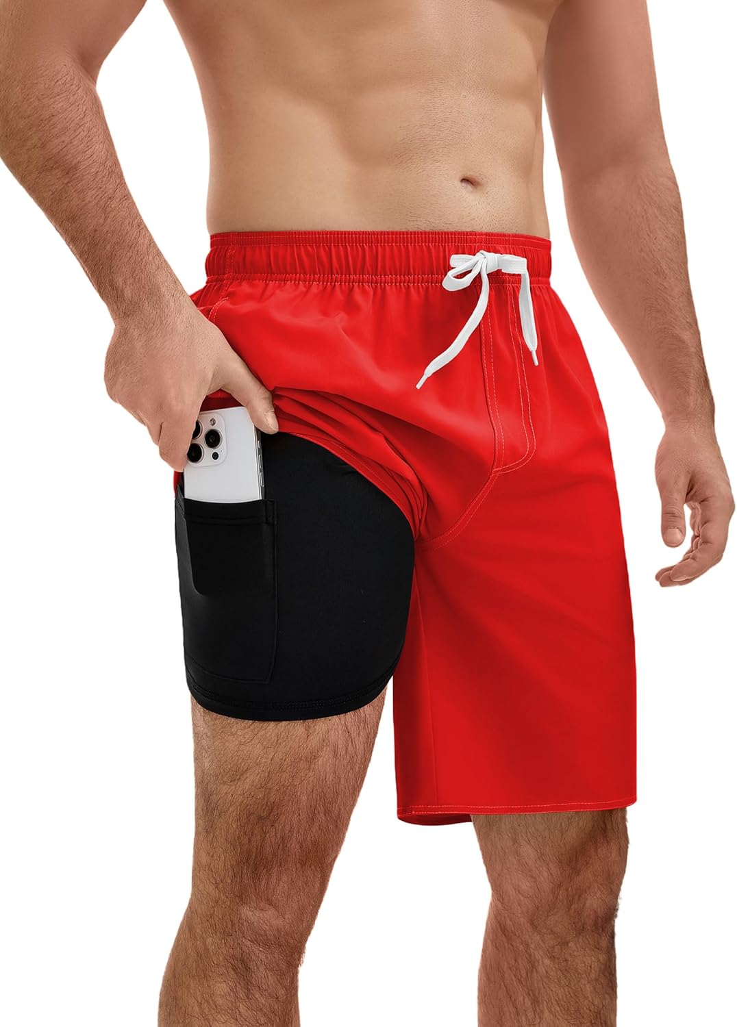 YnimioAOX Men’s Swim Trunks with Compression Liner 9 Inch Bathing Suits 2 in 1 Quick Dry Board Shorts with Pockets