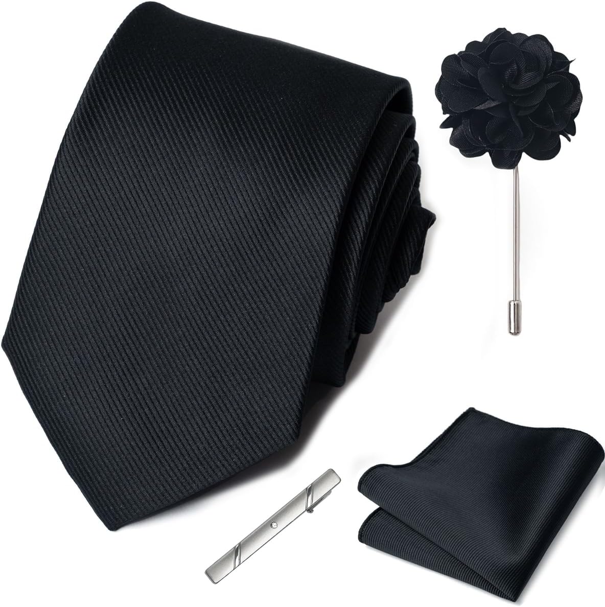 joy alice 30 Colors Solid Ties for Man Pure Color Men's Tie Set with Lapel Pin Pocket Square Tie Clip