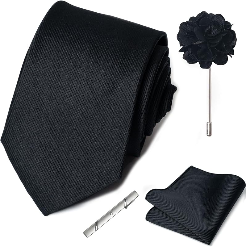 joy alice 30 Colors Solid Ties for Man Pure Color Men's Tie Set with Lapel Pin Pocket Square Tie Clip