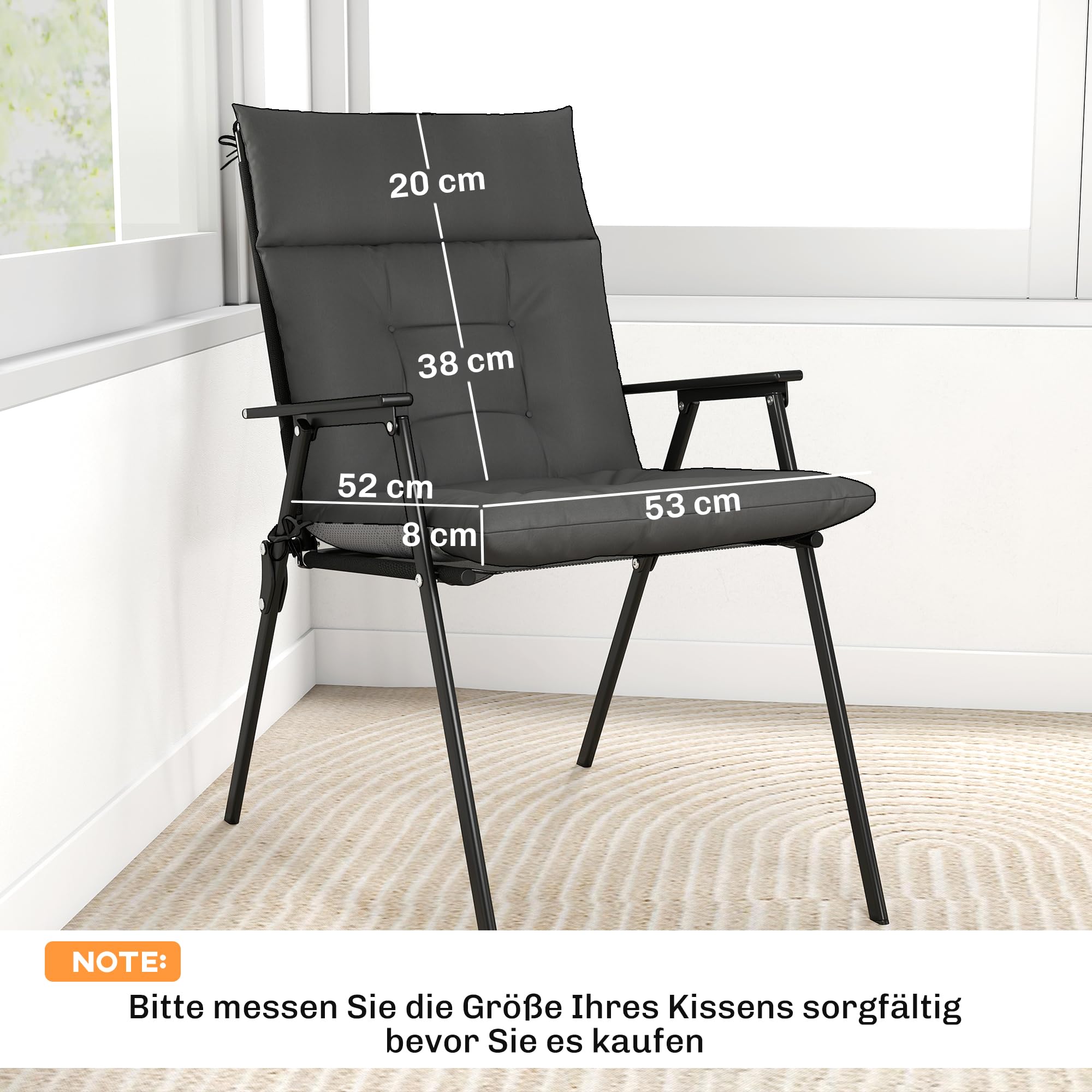 Outsunny 4er Set Sitzkissen Wasserabweisend 111,5 x 53 x 8 cm Dunkelgrau | Rutschfest, Stuhlkissen Mit Bändern, Indoor Outdoor Sitzauflage, Sitzpolster, Stuhlpolster für Gartenmöbel, für Sitzstuhl