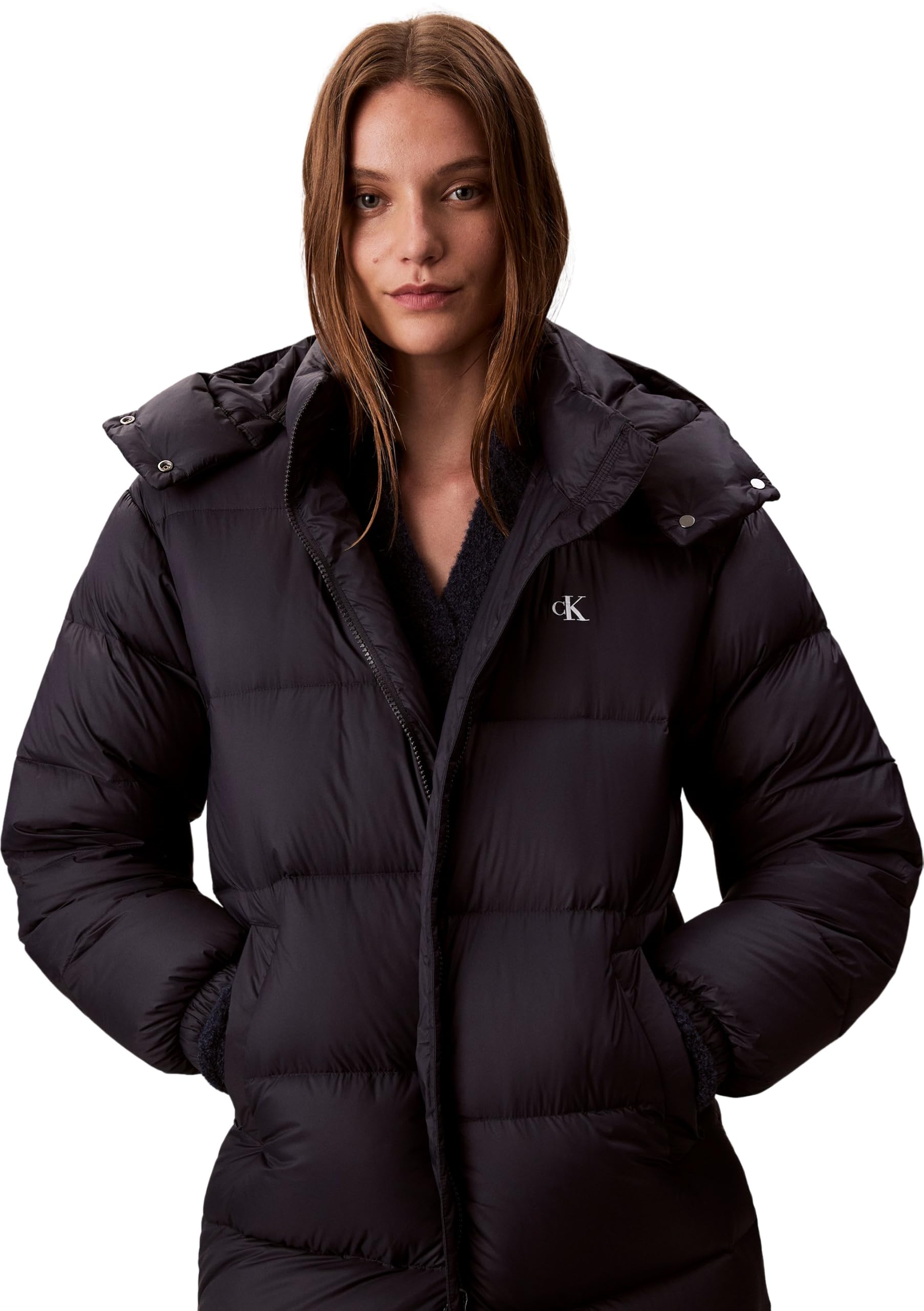 Calvin Klein Women’s Essential Mid Weight Long Puffer Jacket with Hood, Blue (Inkwell), XS