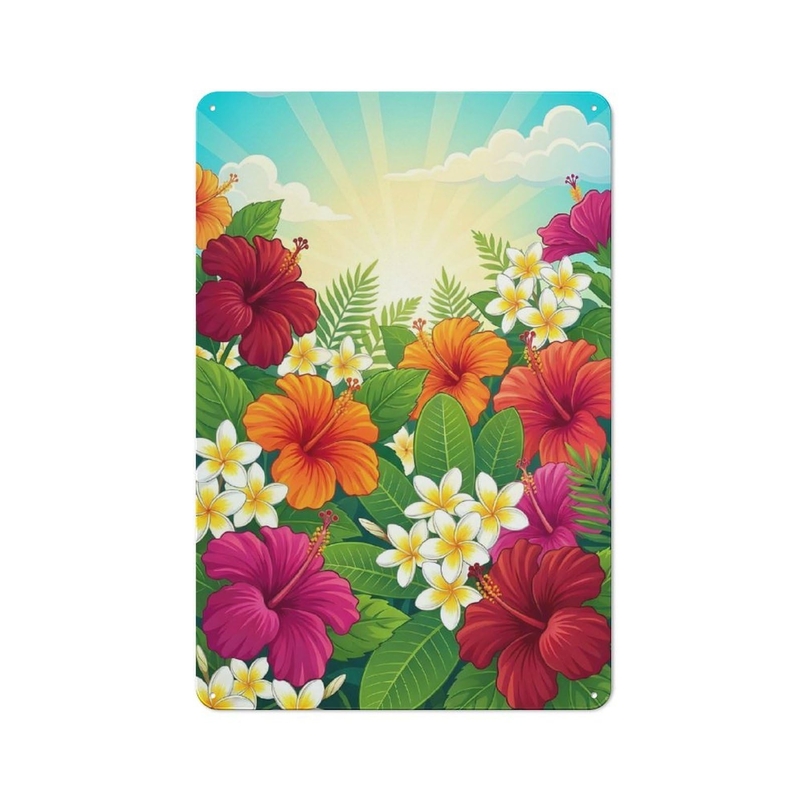 Tropical Hibiscus And Plumeria Flowers Decorative Tin Sign 30x20cm, Rustic Rustic Kitchen Decor for Kitchen, Cottage, Porch Or Garden Room