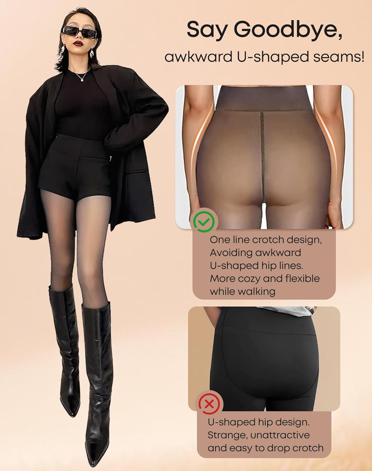 JTANIB Fleece Lined Tights Women 1 Pack & 2 Pack, Fake Translucent Warm Pantyhose Winter Thick Sheer Thermal Tights - Image 2