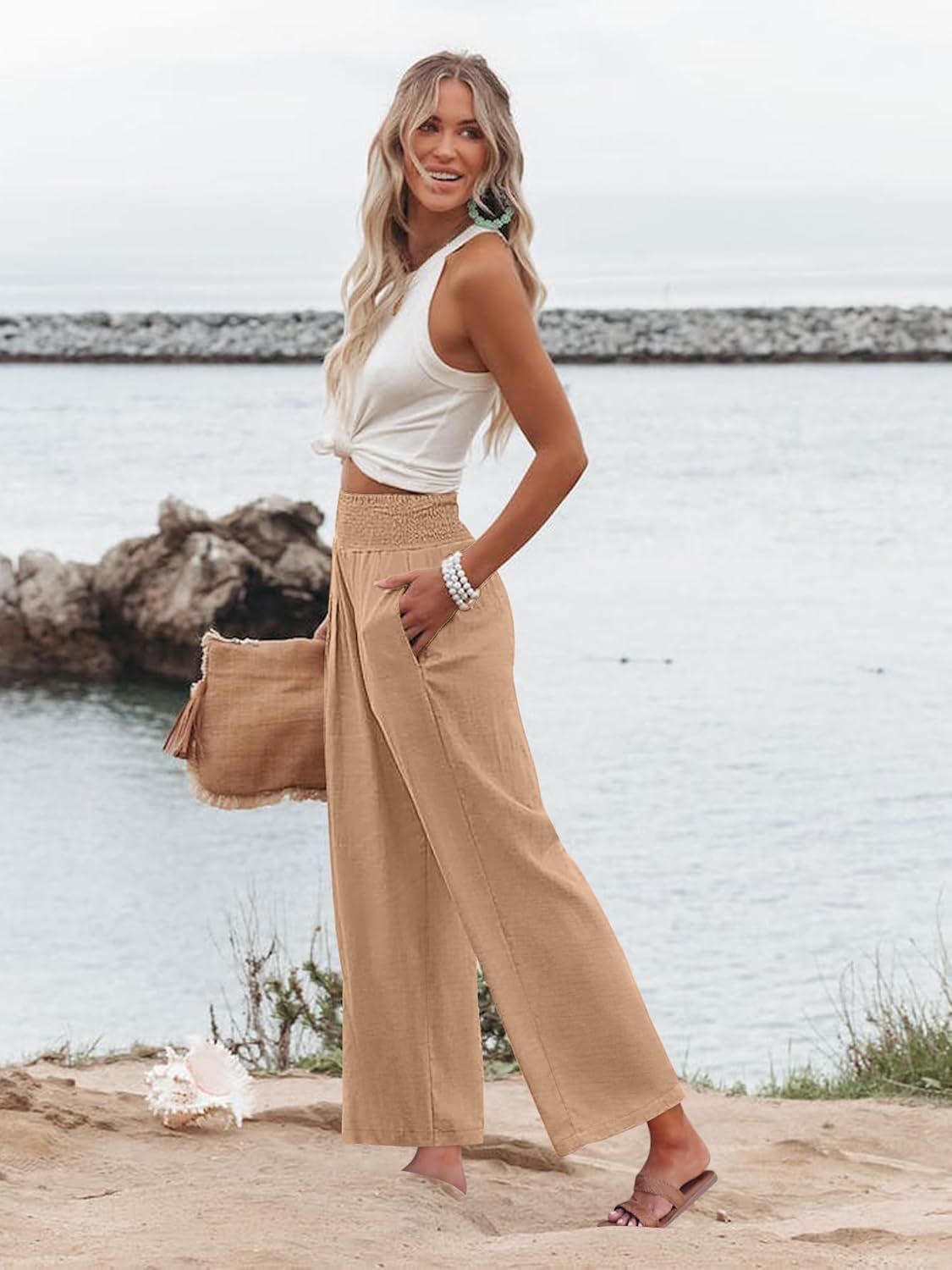 Angerella Women's Wide Leg Pants Casual High Waisted Palazzo Pants Summer Flowy Beach Lounge Trousers with Pockets - Image 3