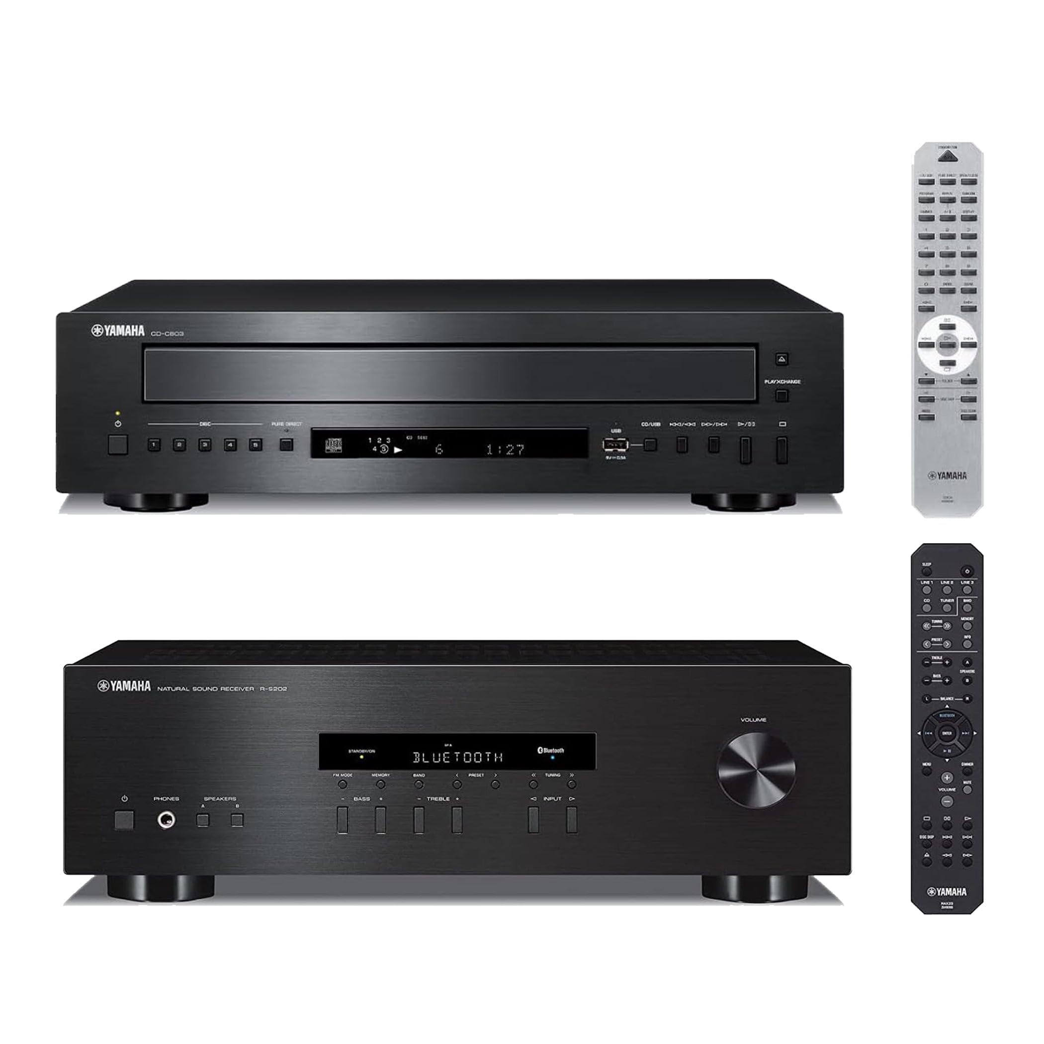 Yamaha R-S202BL Stereo Receiver & CD-C603 5-Disc CD Changer Bundle with USB Playback – Superior Sound Quality for Music Enthusiasts