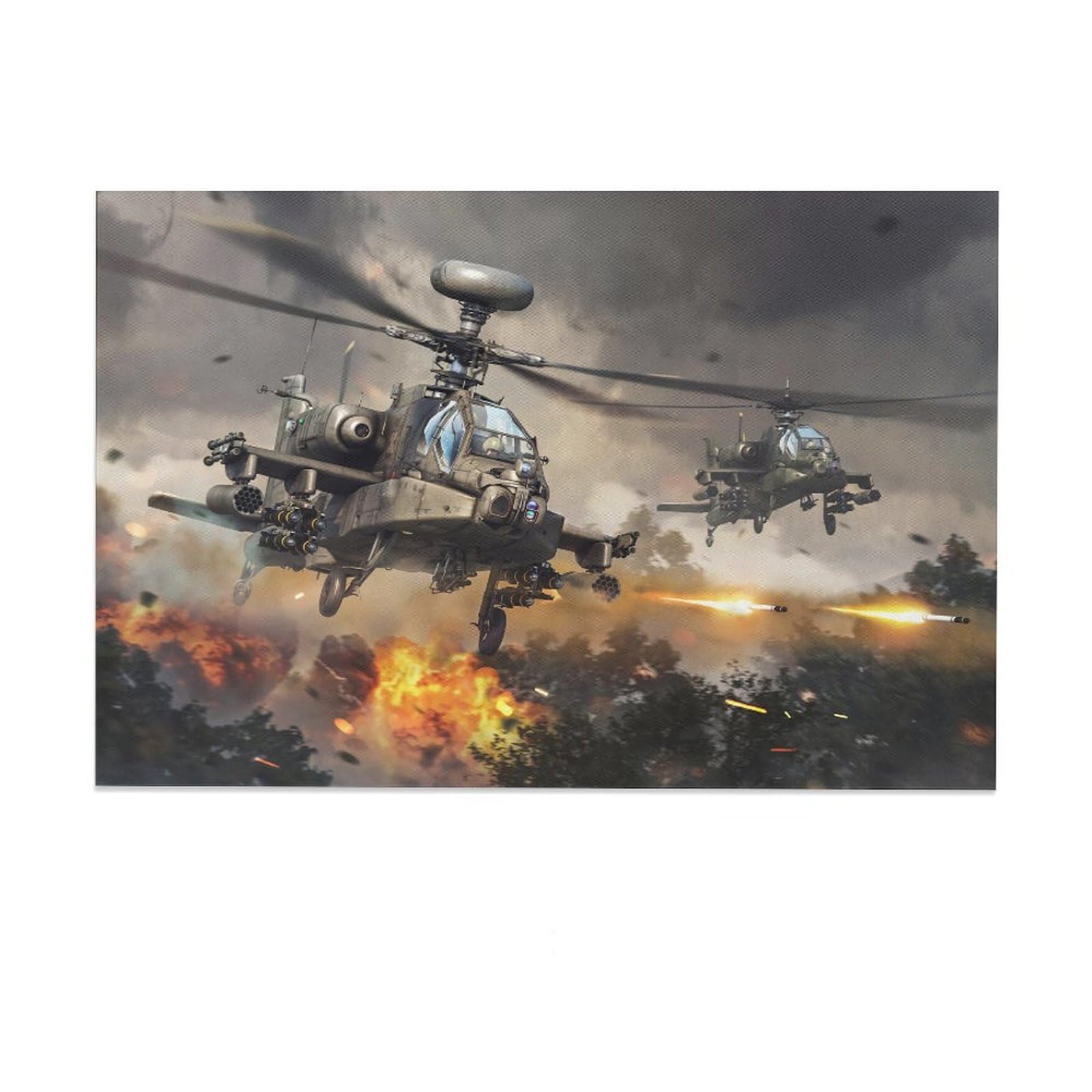 Military AH-64 Apache Attack Helicopter Airplane Room Posters Canvas Bedroom Office Decoration Gifts Wall Art Decoration Printing Posters Unframe-style24x36inch(60x90cm)
