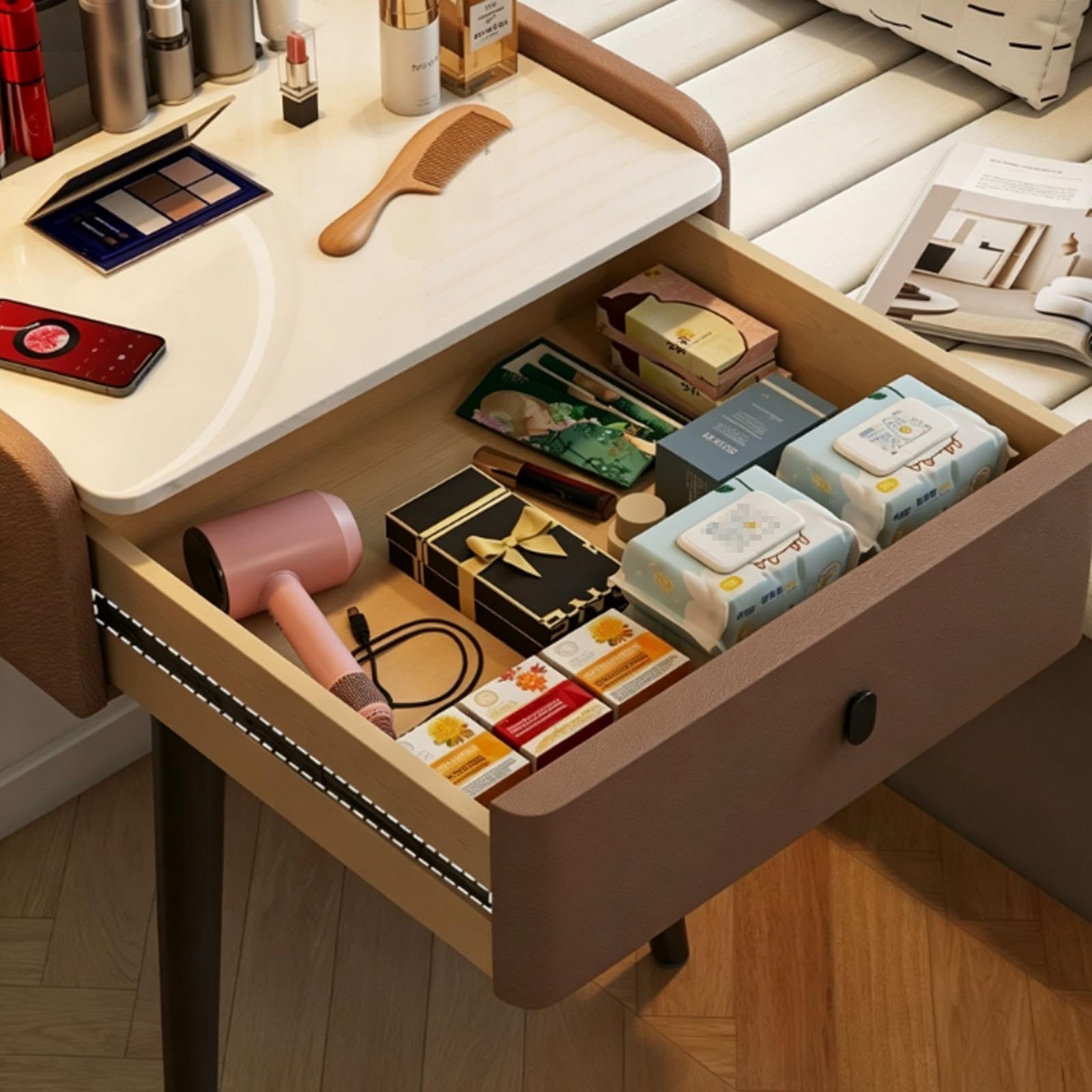 Tavolo Trucco Stile Italiano con Specchio e Sgabello, Piano in Pietra